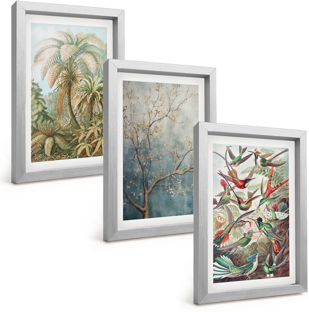 Tulup 4-Delige Schilderij Set - Tropische planten en kleurrijke vogels in de natuur - 20 x 30 cm - Wanddecoratie - Muurdecoratie - Woonkamer - Stijlvolle Muurdecoratie