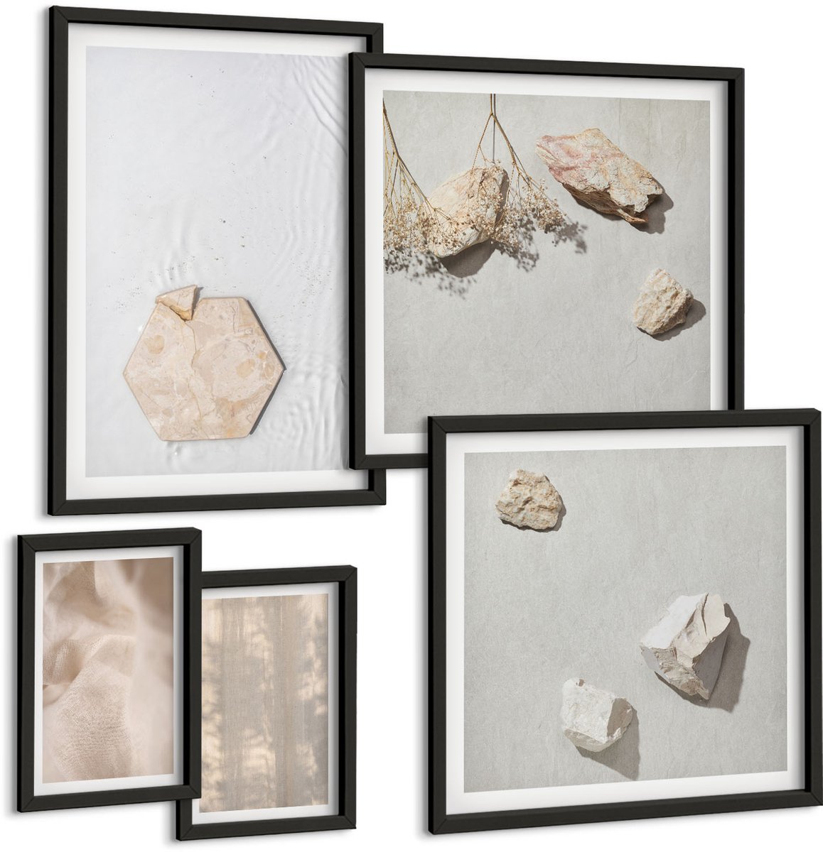Tulup 4-Delige Schilderij Set - Subtiele texturen in een natuurlijke boho-stijl - 50 x 50 cm, 20 x 30 cm en 40 x 60 cm - Decoratieve Schilderijen - Woonkamer - Interieur