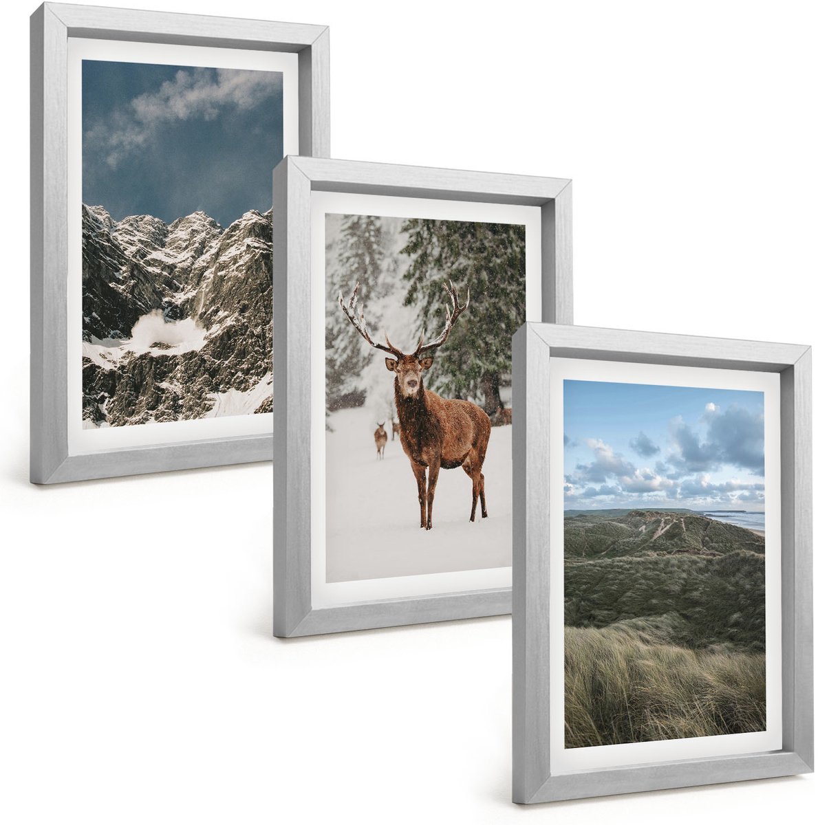 Tulup 4-Delige Schilderij Set - Bergen met sneeuwherten in boslandschappen - 20 x 30 cm - Wanddecoratie - Muurdecoratie - Moderne Interieurdecoratie