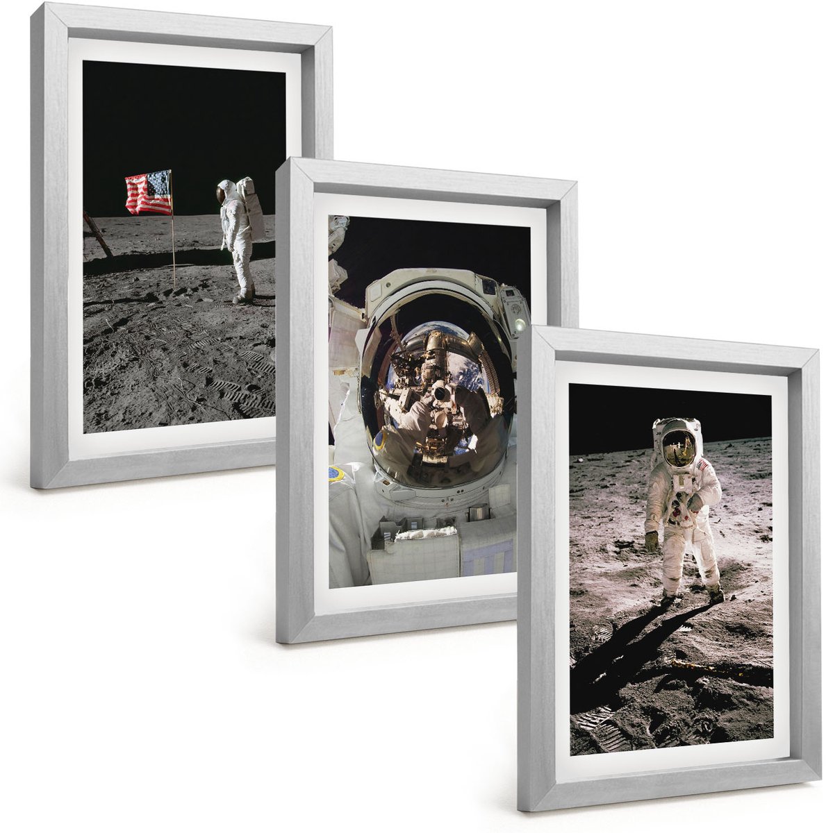 Tulup 4-Delige Schilderij Set - Foto's van astronauten die op de maan landen - 20 x 30 cm - Wanddecoratie - Muurdecoratie - Woonkamer - Interieur Decoratie