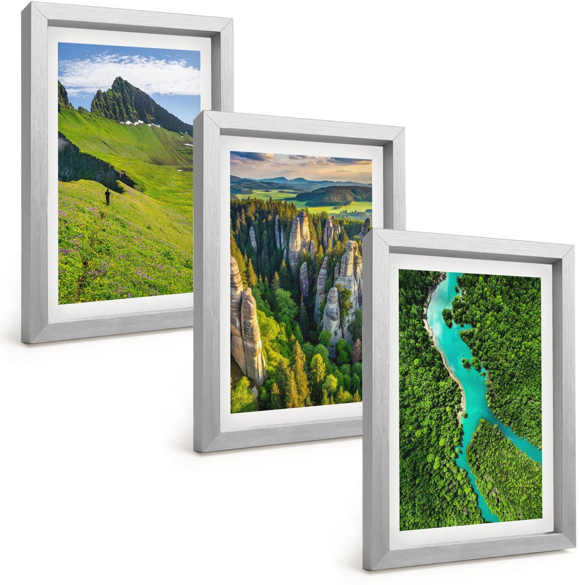 Tulup 4-Delige Schilderij Set - Groene berglandschappen met rivier en rotsen - 20 x 30 cm - Wanddecoratie - Schilderijen Set - Kantoor - Decoratieve Schilderijen