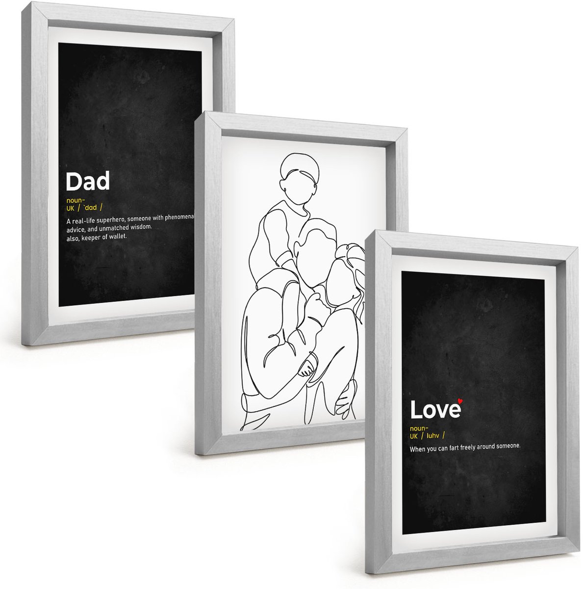 Tulup 4-Delige Schilderij Set - Familielijnkunst met definities van liefde en vaderschap. - 20 x 30 cm - Decoratieve Schilderijen - Woonkamer - Interieur - Stijlvolle Muurdecoratie