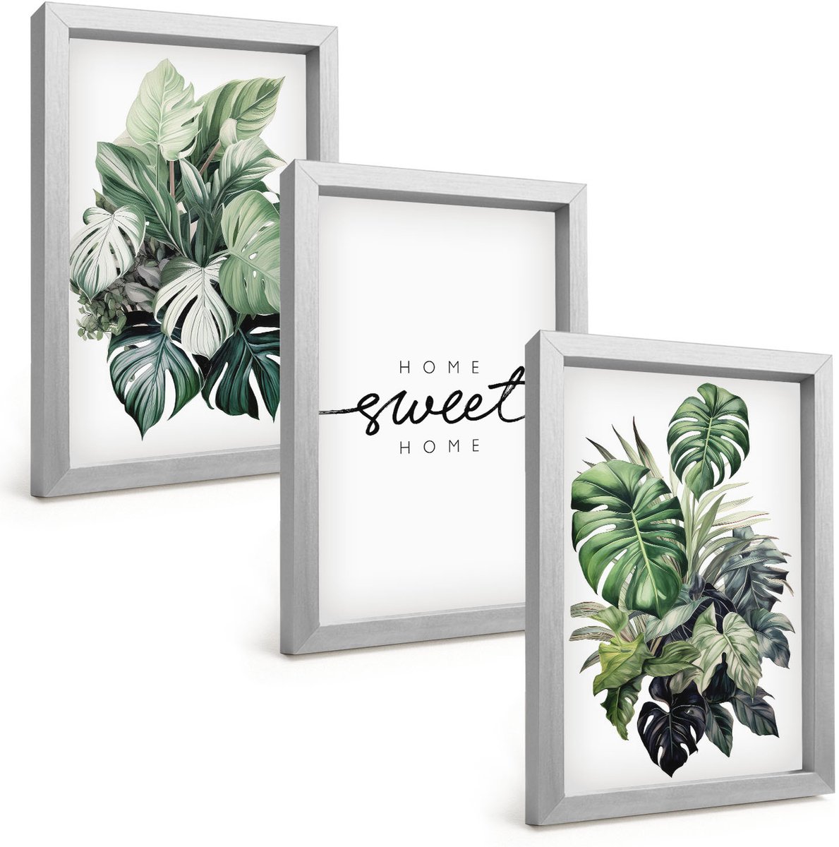 Tulup 4-Delige Schilderij Set - Planten in het groen met de woorden Sweet Home - 20 x 30 cm - Wanddecoratie - Schilderijen Set - Kantoor - Moderne Wanddecoratie