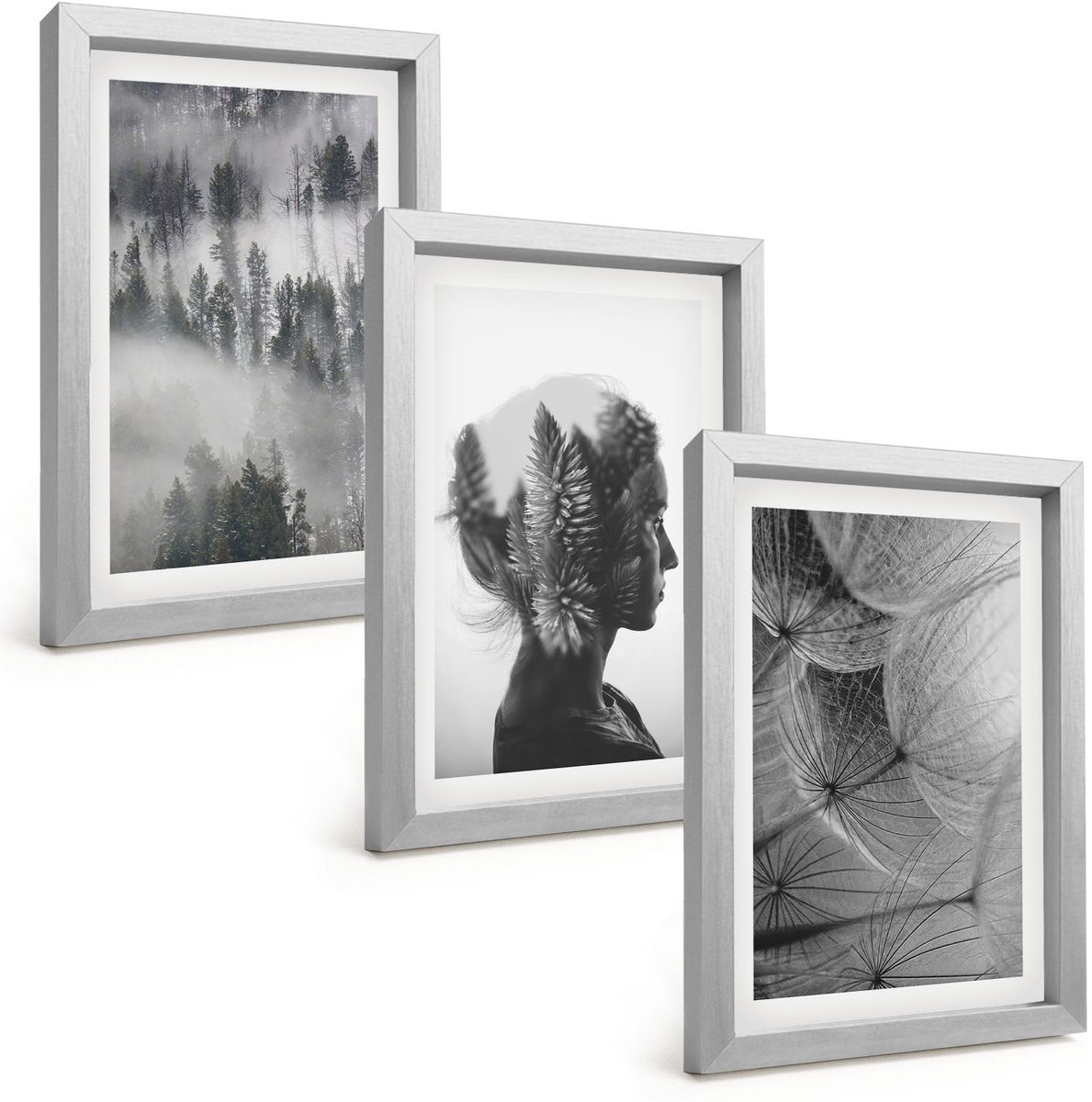 Tulup 4-Delige Schilderij Set - Bos in de mist: portret met bomen en een tere paardenbloem. - 20 x 30 cm - Decoratieve Muurdecoratie - Slaapkamer - Wanddecoratie