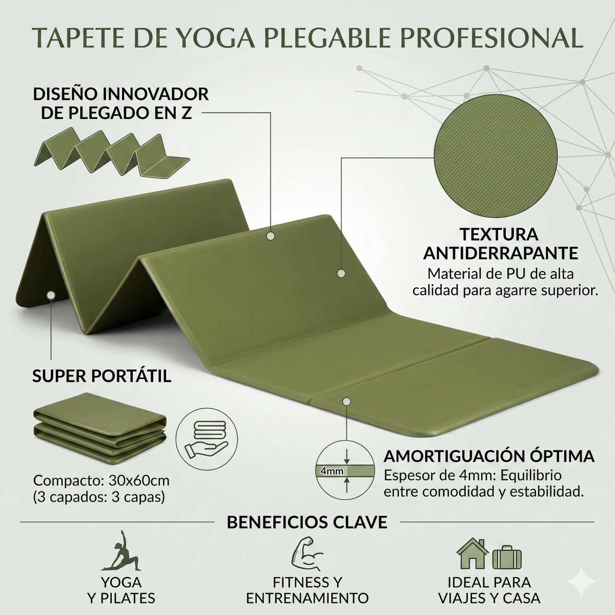Yogamat opvouwbaar 3 mm - antislip - licht en draagbaar - ideaal voor yoga en pilates - ShopVlot