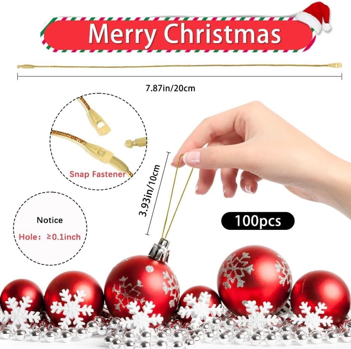 Kerstballen Hangers - Goud - 20 cm - Duurzaam Koord met Kliksluiting - Voor Kerstdecoratie