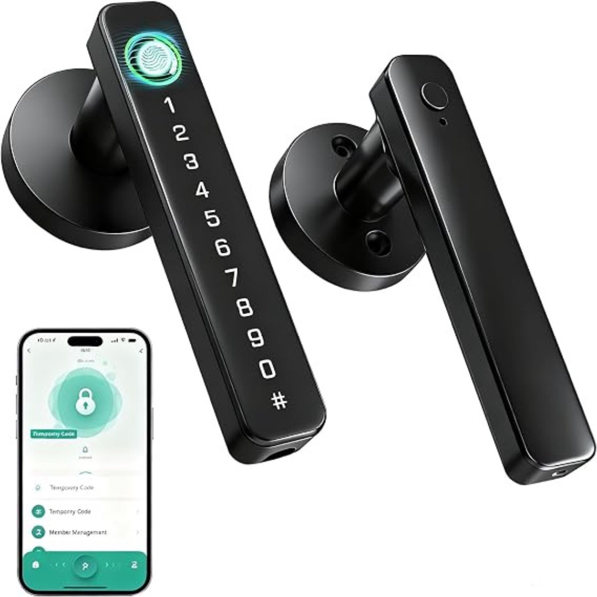Thuys - Slim Deurslot met Vingerafdruk – 5-in-1 Slim Slot – Tuya App – RFID Kaart – Code – Sleutel – Aluminium – Zwart