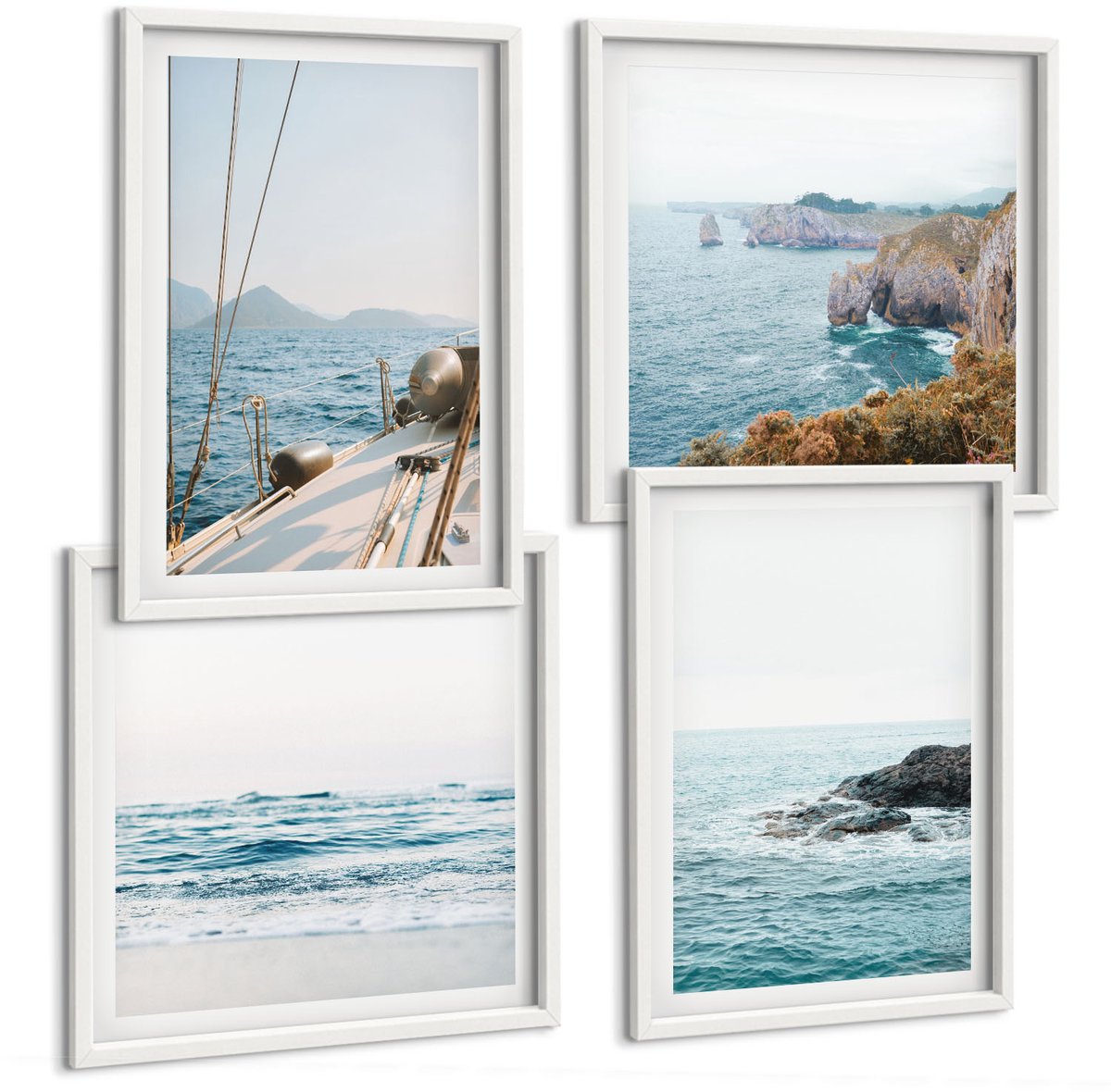 Tulup 4-Delige Schilderij Set - Kustgezichten en zeegezichten, delicate landschappen - 40x40 en 40x60 - Stijlvolle Muurdecoratie - Kantoor - Woonkamer Decoratie