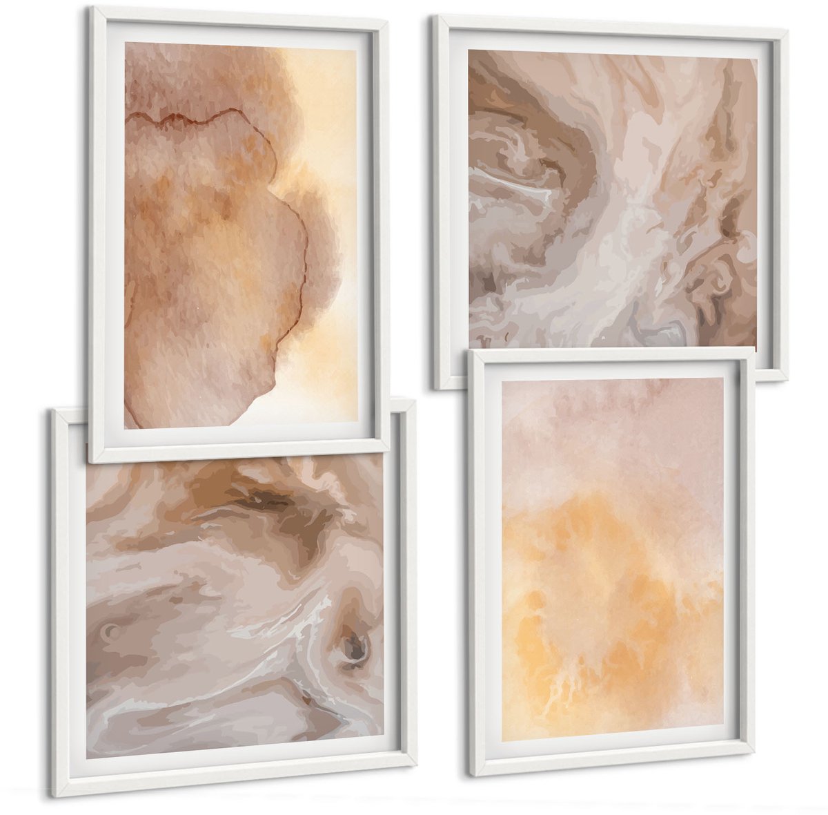 Tulup 4-Delige Schilderij Set - Warme aquarelverf op canvas, kleurrijke texturen - 40x40 en 40x60 - Stijlvolle Wanddecoratie - Interieur - Muurdecoratie