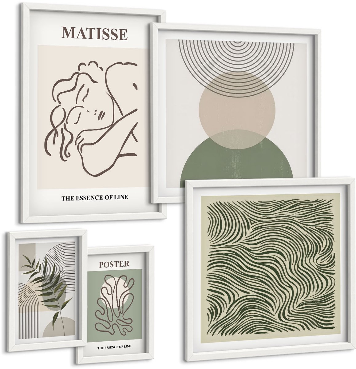 Tulup 4-Delige Schilderij Set - Minimalistische composities met plantmotieven en lijnen - 50 x 50 cm, 20 x 30 cm en 40 x 60 cm - Stijlvolle Muurdecoratie - Kantoor - Woonkamer Decoratie
