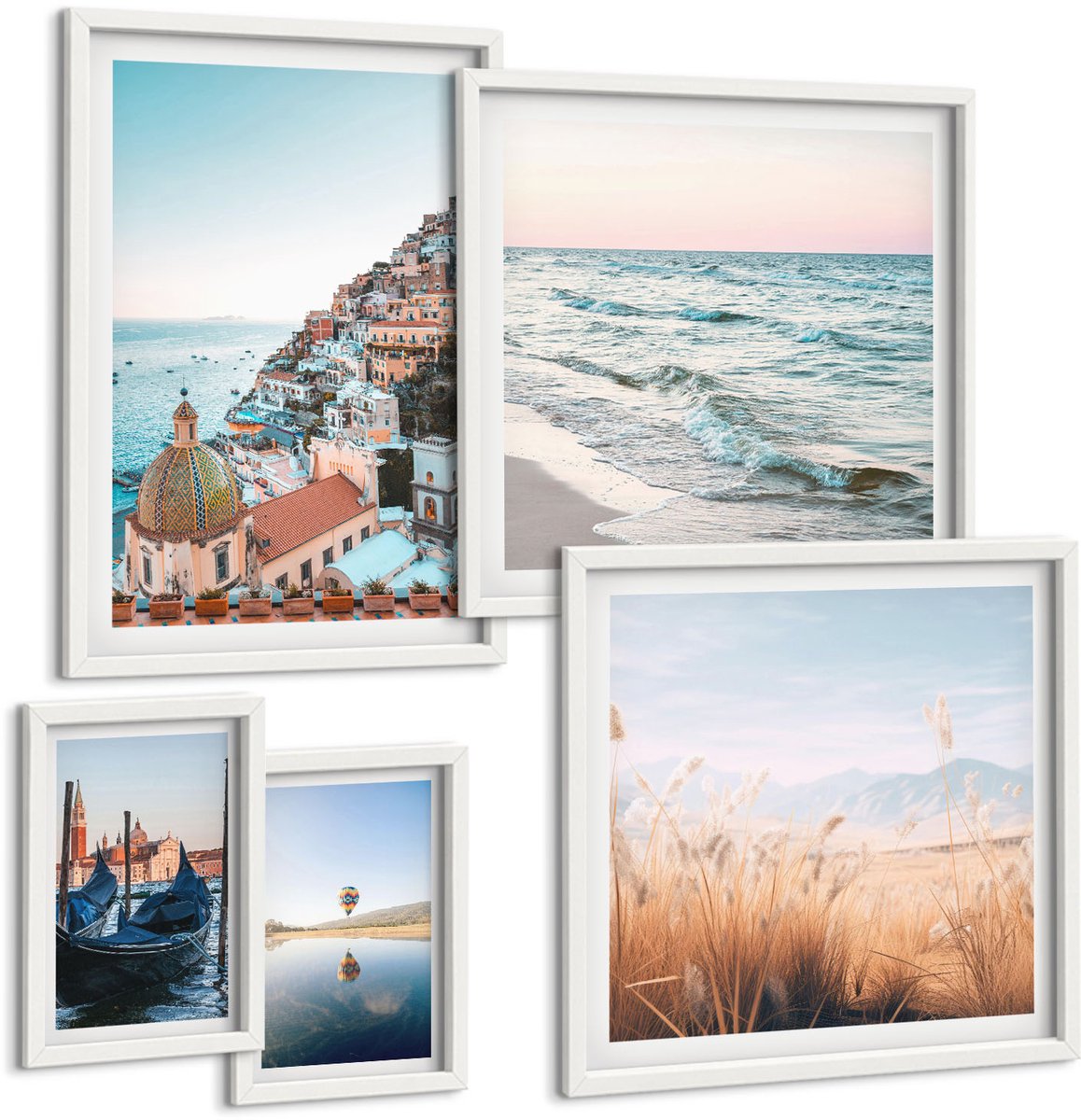 Tulup 4-Delige Schilderij Set - Charmante uitzichten op kustplaatsen en landschappen - 50 x 50 cm, 20 x 30 cm en 40 x 60 cm - Moderne Wanddecoratie - Slaapkamer