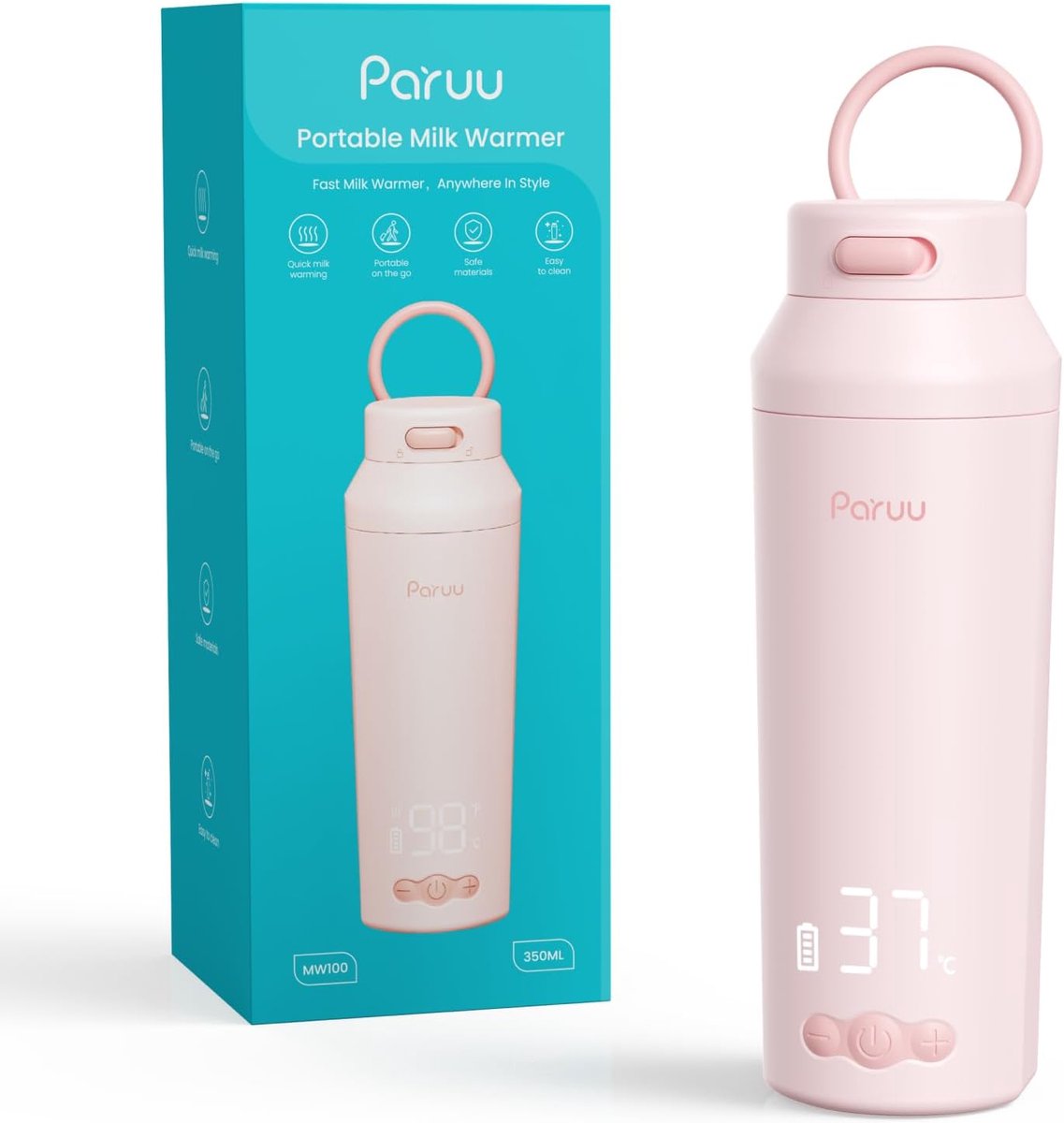 Flessenwarmer voor baby onderweg - 350ml capaciteit - Snelle opwarming in 2 minuten - 7-traps temperatuurregeling - Paruu