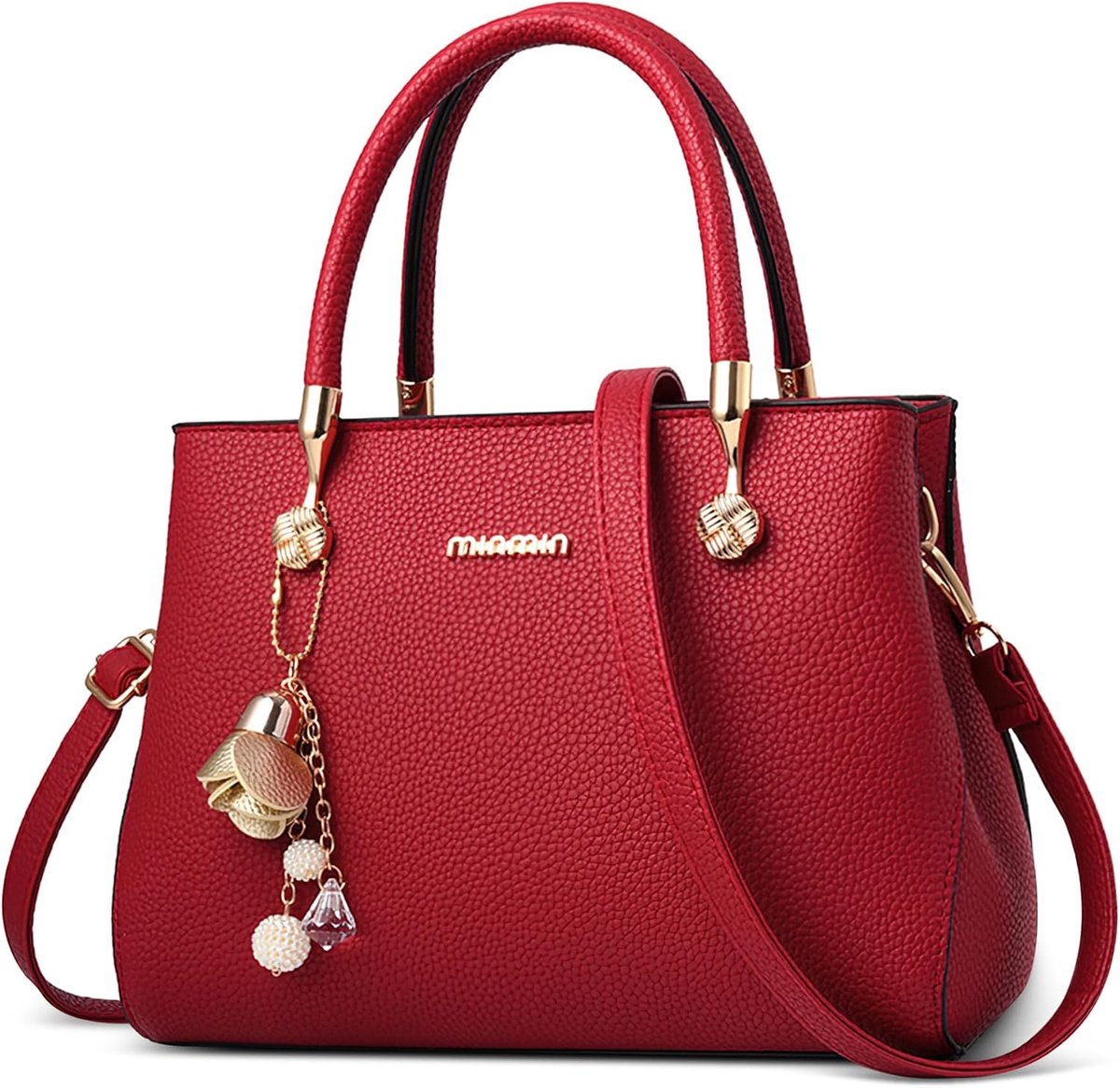 Fashionable women's handbag, elegant PU leather shoulder bag with chic flower pendant, for shopping, work, outdoor - ShopVlot