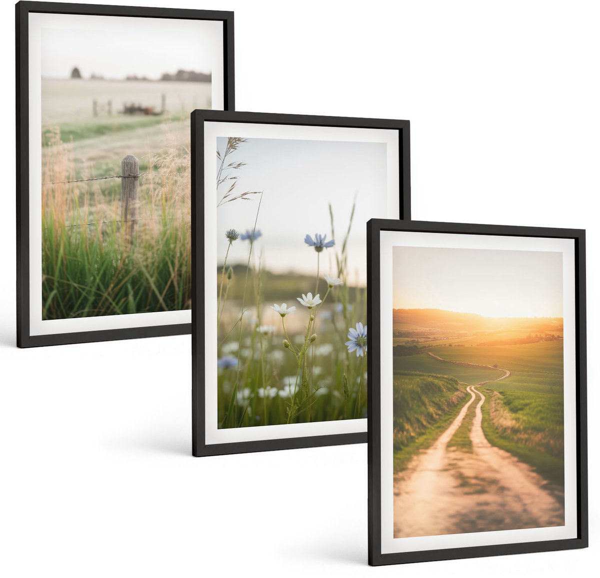Tulup 4-Delige Schilderij Set - Natuurlandschappen met velden en paden in de zon. - 40 x 60 cm - Stijlvolle Muurdecoratie - Slaapkamer - Interieur Decoratie