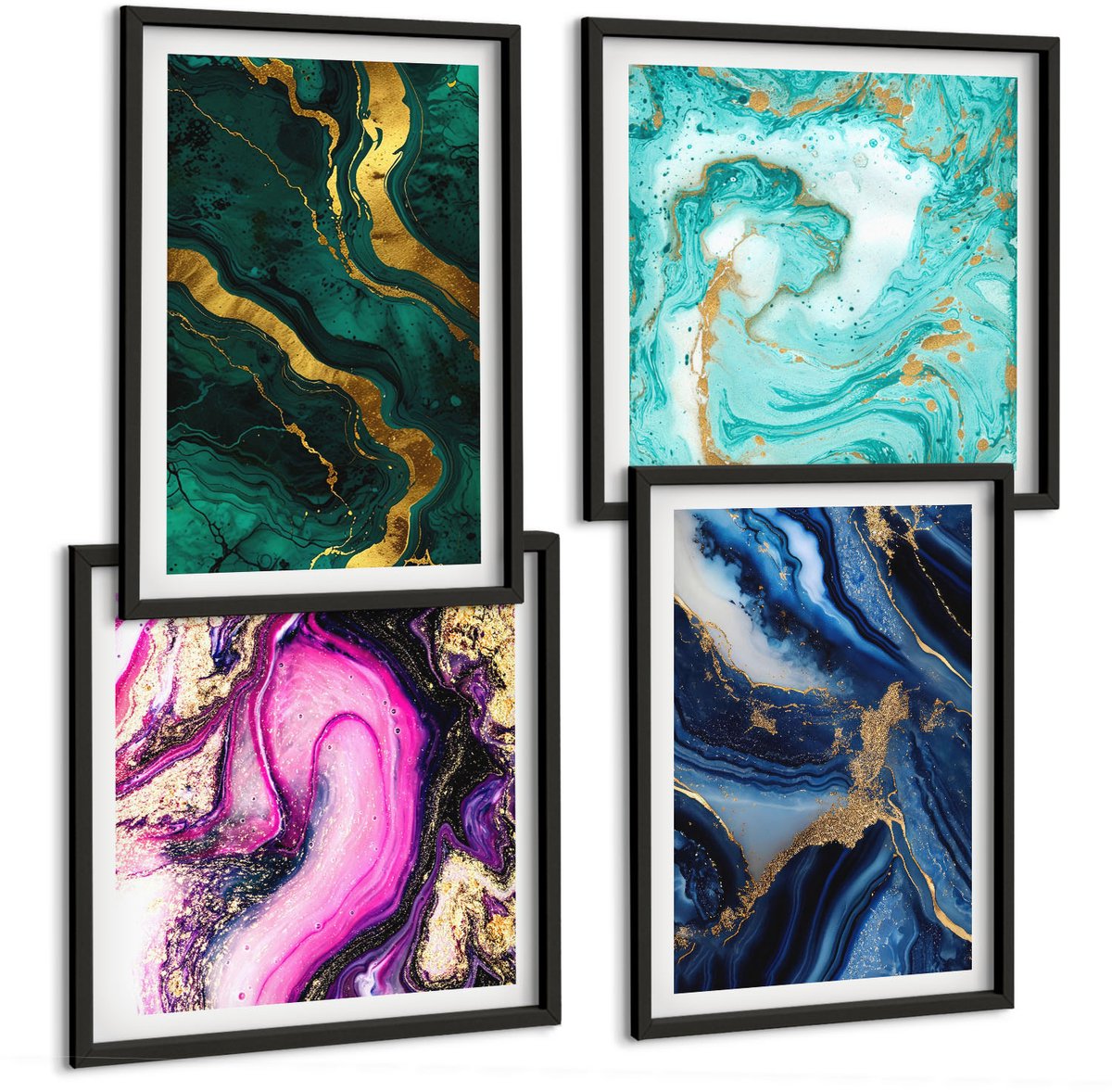Tulup 4-Delige Schilderij Set - Abstracte patronen in tinten roze, groen en blauw. - 40 x 40 cm en 40 x 60 cm - Moderne Wanddecoratie - Woonkamer - Stijlvolle Muurdecoratie