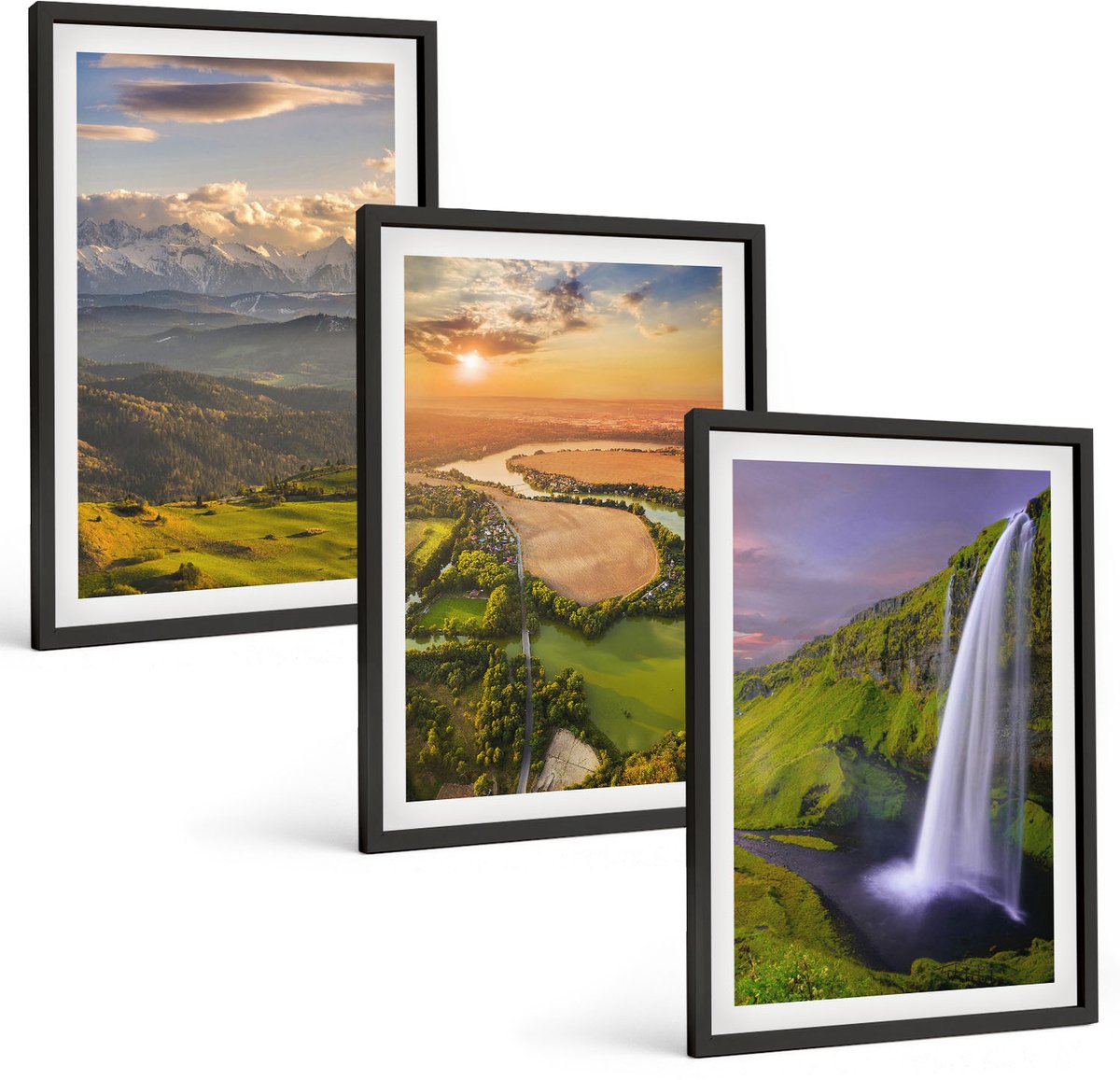Tulup 4-Delige Schilderij Set - Uitzicht op een bergrivier en waterval in de natuur. - 40 x 60 cm - Schilderijen Set - Wanddecoratie - Woonkamer - Decoratieve Schilderijen