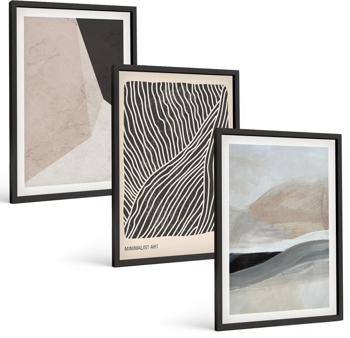 Tulup 4-Delige Schilderij Set - Abstracte patronen in beige en grijze tinten. - 40 x 60 cm - Muurdecoratie - Wanddecoratie - Slaapkamer - Stijlvolle Muurdecoratie