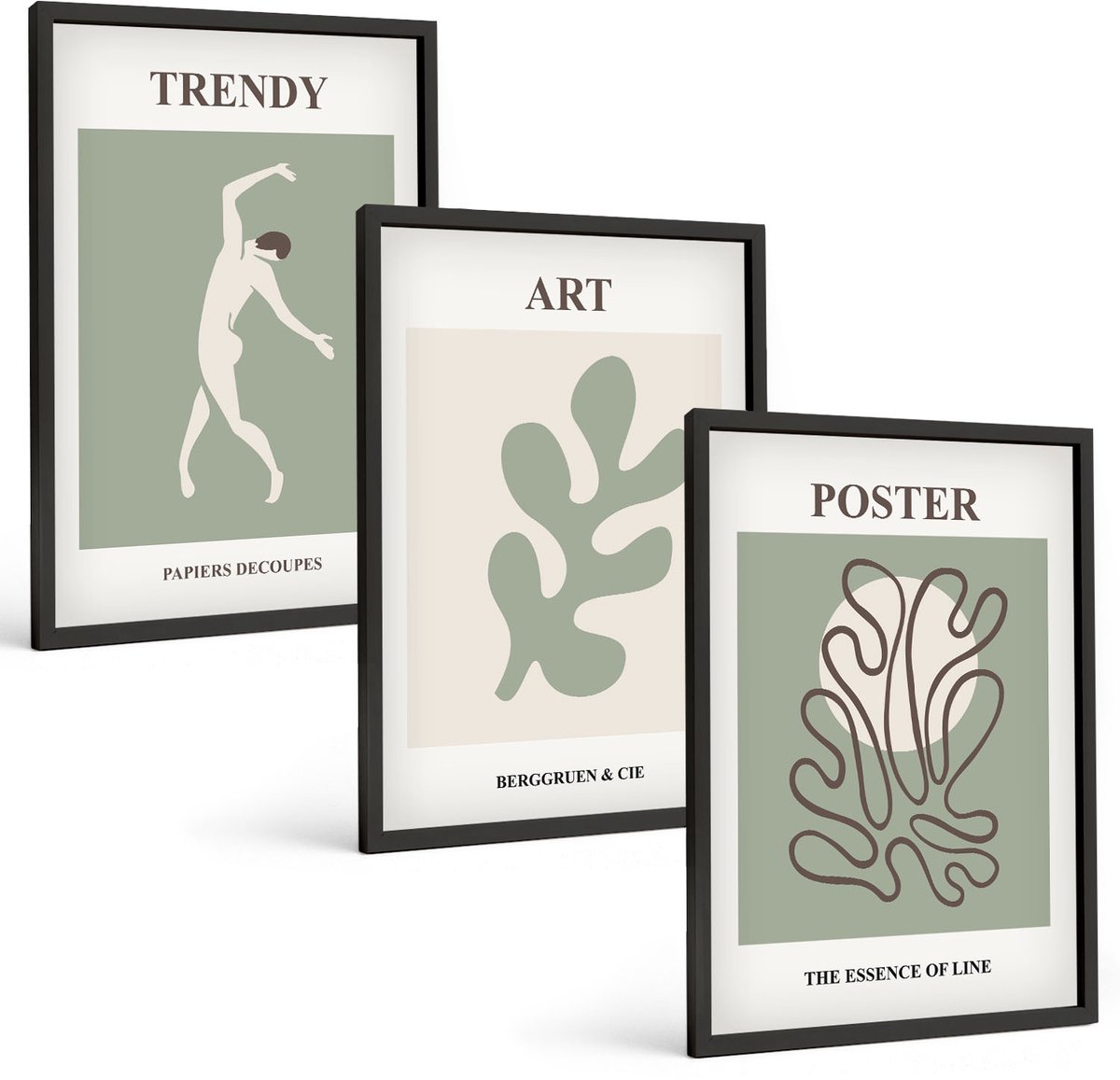 Tulup 4-Delige Schilderij Set - Abstracte figuren en plantmotieven in ingetogen kleuren. - 40 x 60 cm - Muurdecoratie - Wanddecoratie - Hal