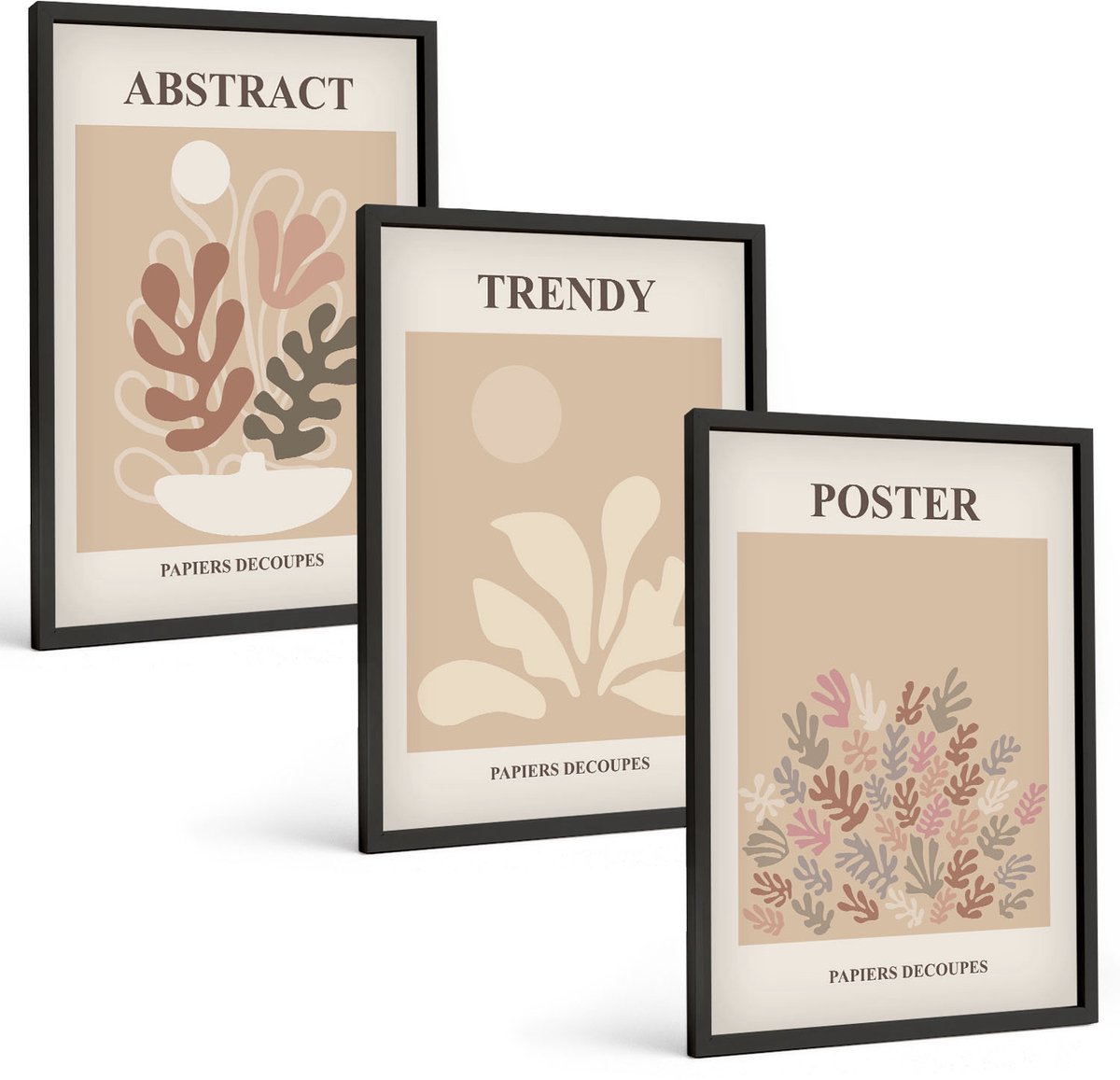 Tulup 4-Delige Schilderij Set - Posters met plantmotieven in beige en bruine tinten - 40 x 60 cm - Stijlvolle Muurdecoratie - Kantoor - Decoratieve Schilderijen