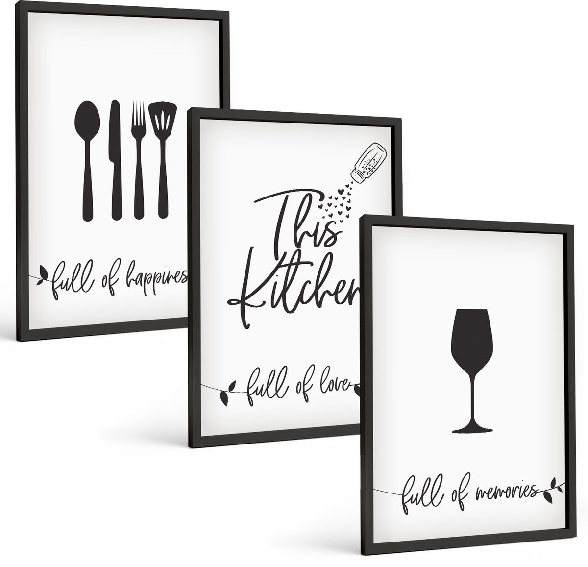 Tulup 4-Delige Schilderij Set - Patronen met opschriften voor keukengerei - 40 x 60 cm - Decoratieve Muurdecoratie - Slaapkamer