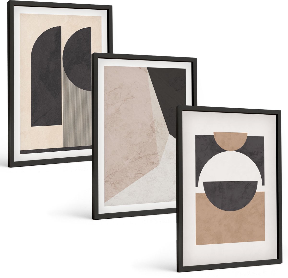 Tulup 4-Delige Schilderij Set - Abstracte vormen in beige en bruine tinten. - 40 x 60 cm - Decoratieve Schilderijen - Wanddecoratie - Hal - Woonkamer Decoratie