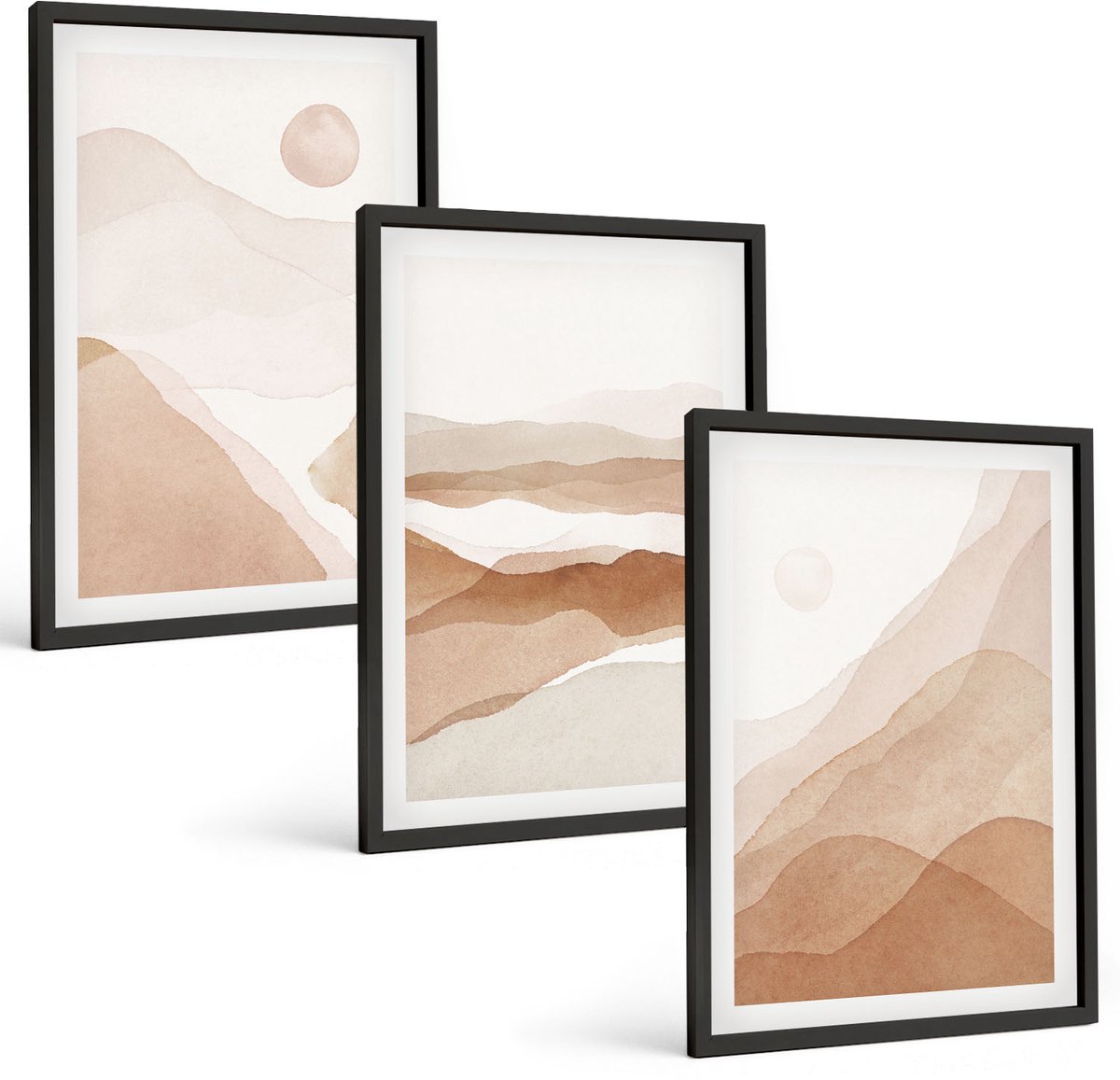 Tulup 4-Delige Schilderij Set - Abstracte landschappen in bruine en beige tinten. - 40 x 60 cm - Stijlvolle Wanddecoratie - Interieur - Interieur Decoratie