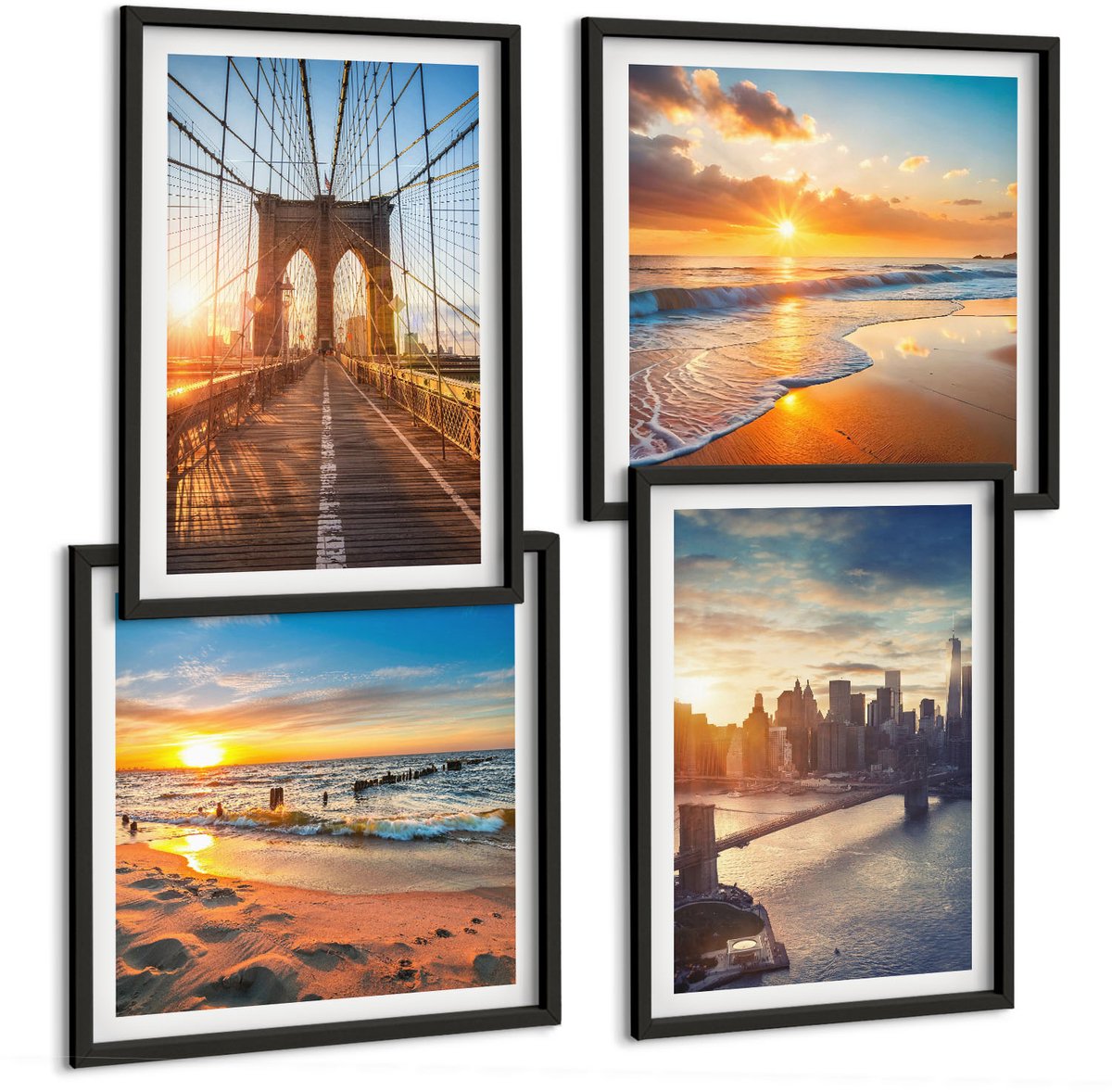 Tulup 4-Delige Schilderij Set - Bruggen en zonsondergangen in het stedelijk landschap - 40 x 40 cm en 40 x 60 cm - Muurdecoratie - Decoratieve Schilderijen - Wohnzimmer - Moderne Wanddecoratie