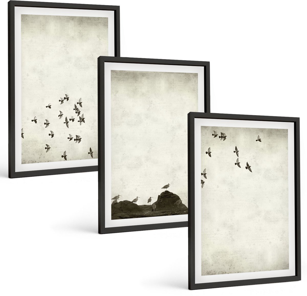 Tulup 4-Delige Schilderij Set - Vogels in vlucht, geschilderd in minimalistische stijl. - 40 x 60 cm - Wanddecoratie - Schilderijen Set - Interieur