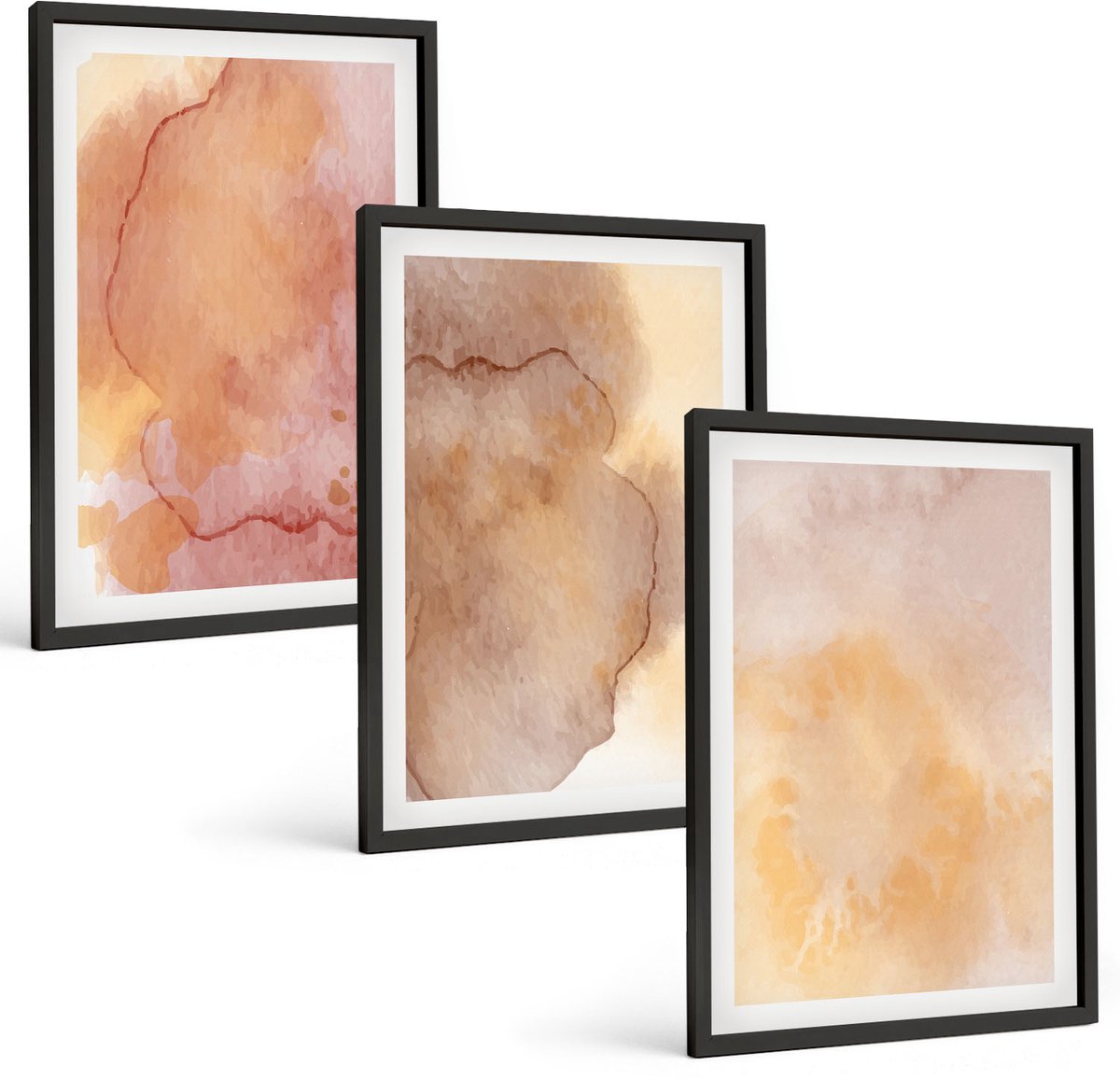 Tulup 4-Delige Schilderij Set - Warme aquarelverf op canvas, kleurrijke texturen - 40 x 60 cm - Schilderijen Set - Wanddecoratie - Woonkamer