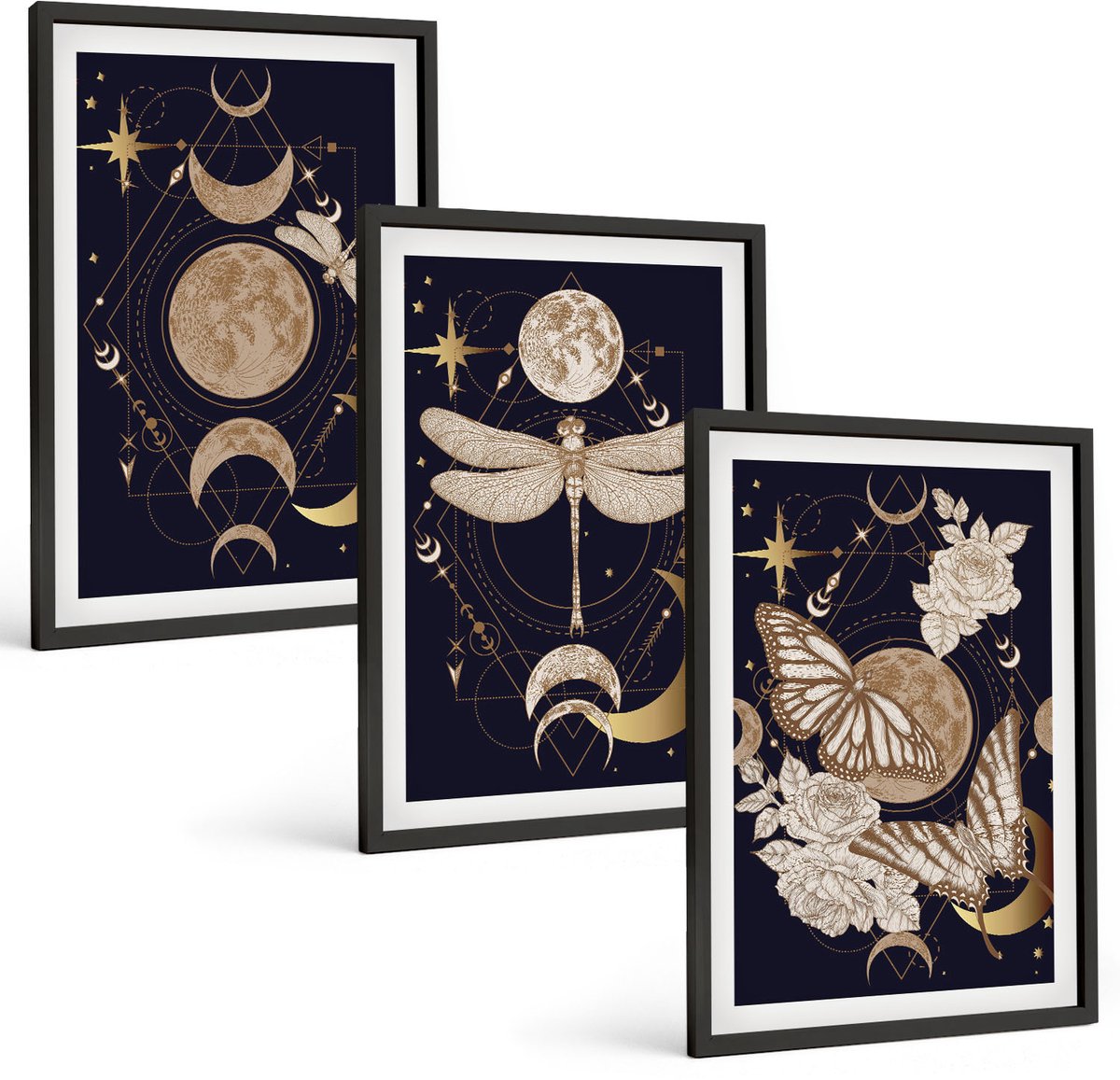 Tulup 4-Delige Schilderij Set - Natuurthema's met de maan, de ruimte en bloemen. - 40 x 60 cm - Wanddecoratie - Muurdecoratie - Moderne Interieurdecoratie - Woonkamer Decoratie