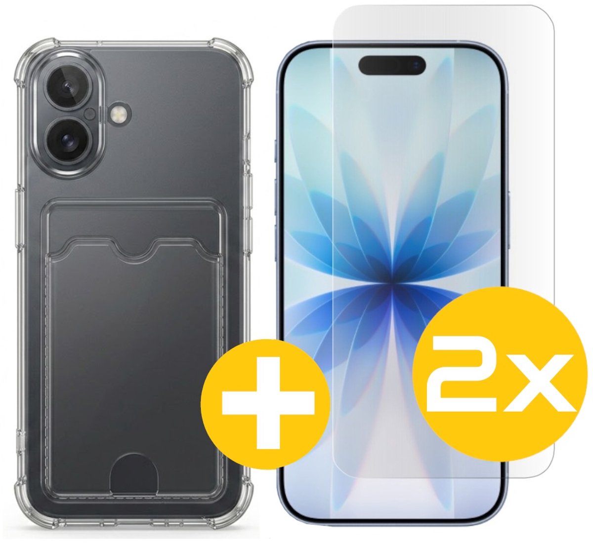 Pashouder Hoesje en Screenprotector Combi Geschikt Voor iPhone 17 - Pasjeshouder + 2x Screenprotector