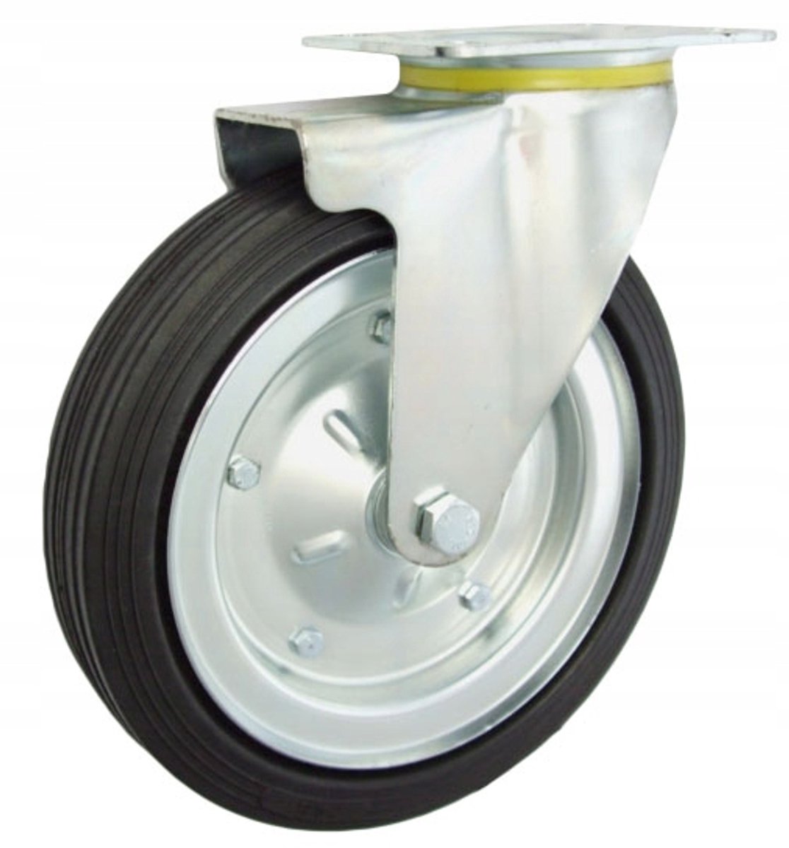 Zwenkbaar wiel metaal-rubber fi 250, 200 kg belastbaar