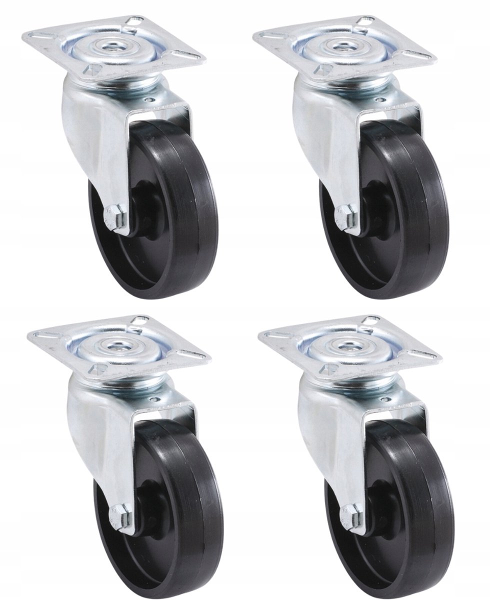4x Zwenkwielen 100mm met Plaat - Zwart