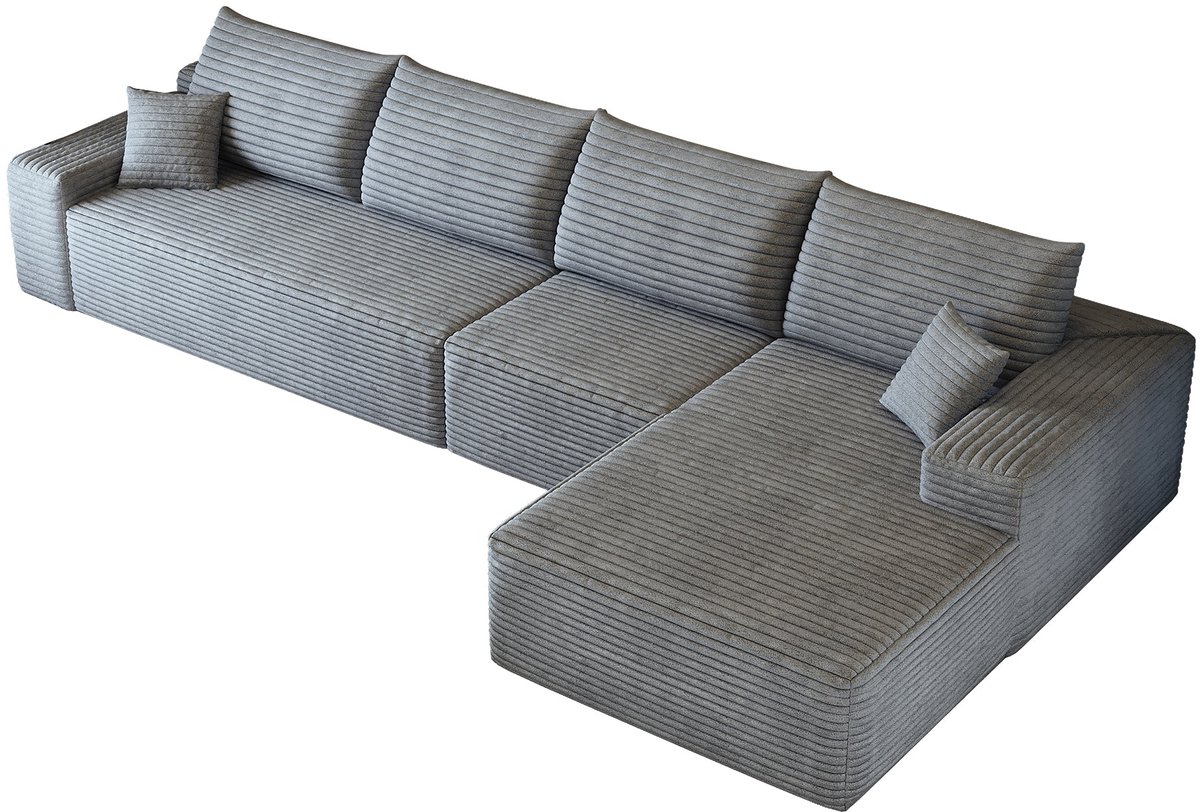 Merax Modulaire Hoekbank 4-Zits - 340 x 175 cm - Grijze Ribstof - Diepe Zit - L-Vormig Loungegedeelte - Zonder Montage