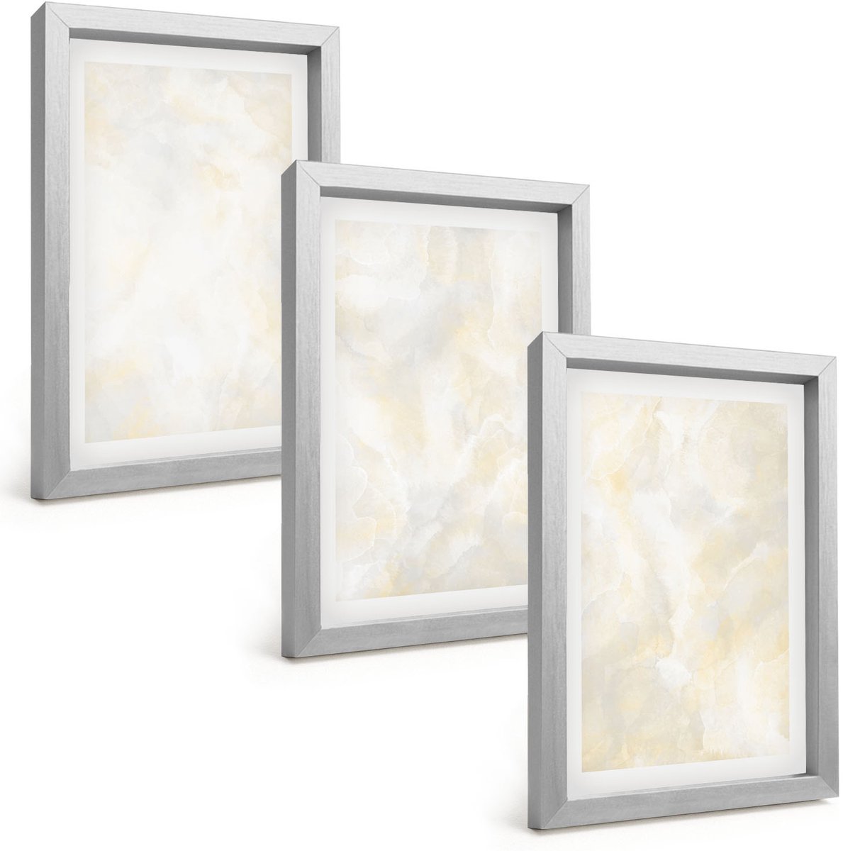 TULUP 4-Delige Schilderij Set - Heldere texturen, penseelstreken en design. - 20 x 30 cm - Stijlvolle Muurdecoratie - Slaapkamer - Moderne Wanddecoratie Zilveren lijst