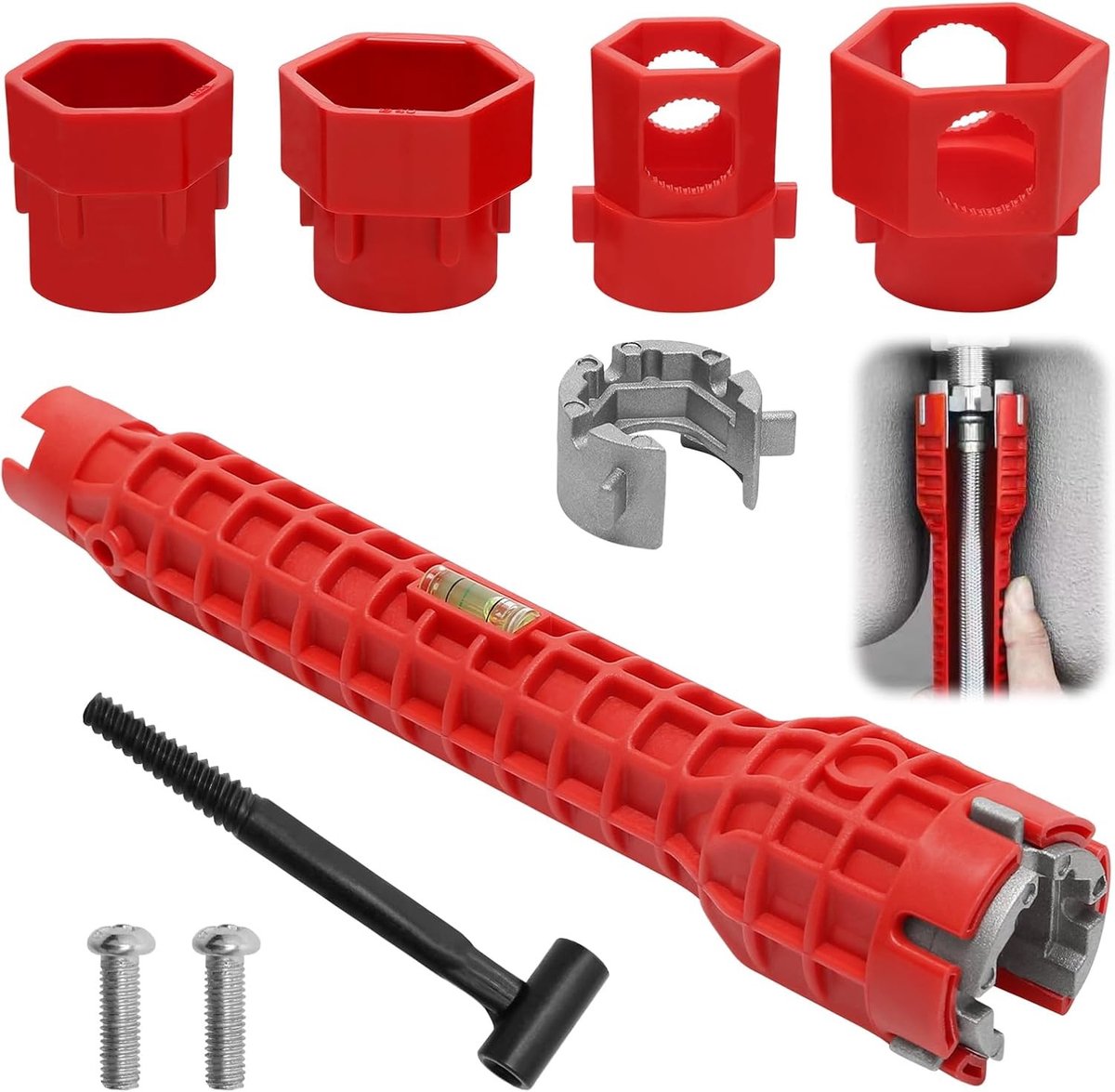 Buitenkraan sleutel - Rood - 25 x 5 x 2,7 cm - Aluminiumlegering en Kunststof - Multifunctioneel Gereedschap voor Sanitair