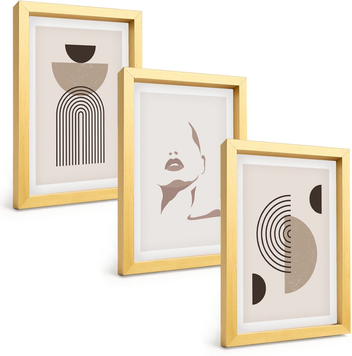 TULUP 4-Delige Schilderij Set - Abstracte geometrische vormen en gezichtssilhouet - 20 x 30 cm - Muurdecoratie - Schilderijen Set - Woonkamer - Moderne Wanddecoratie Gouden lijst