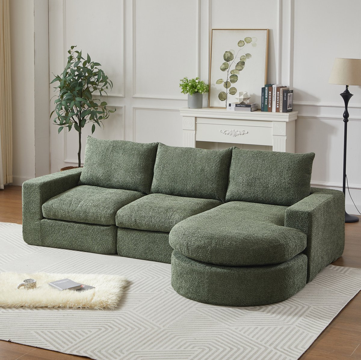 MODENUIT Hoekbank 250 x 160 x 80 cm - Modulaire L-vorm Met Omkeerbare Chaise Longue - Voor Woonkamer - Chenille - Groen