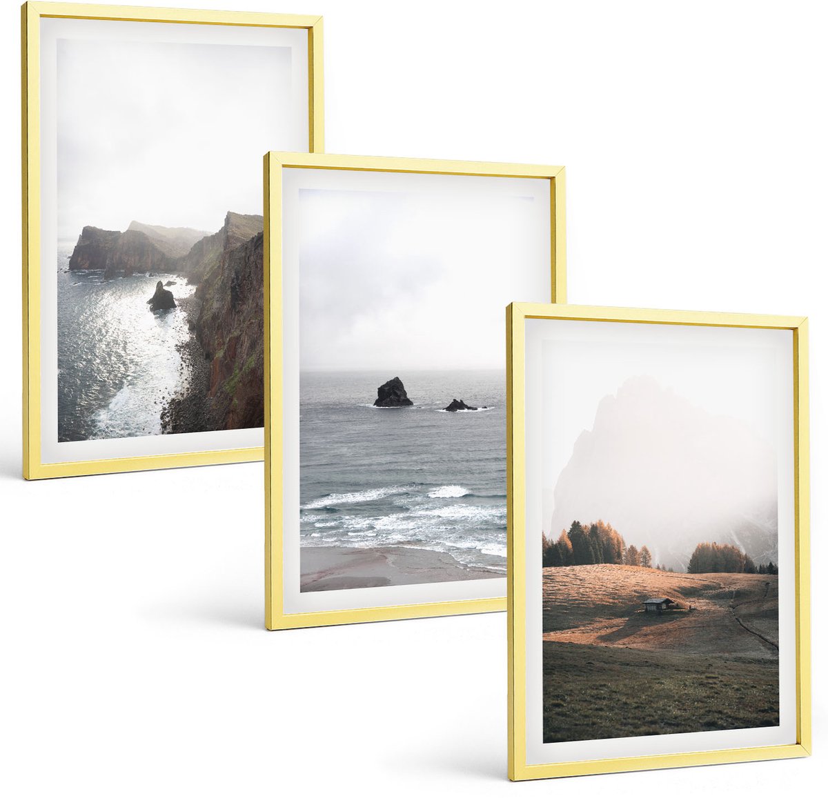 TULUP 4-Delige Schilderij Set - Berg- en zeelandschappen met wolken en bossen - 40 x 60 cm - Decoratieve Muurdecoratie - Slaapkamer - Decoratieve Schilderijen Gouden lijst
