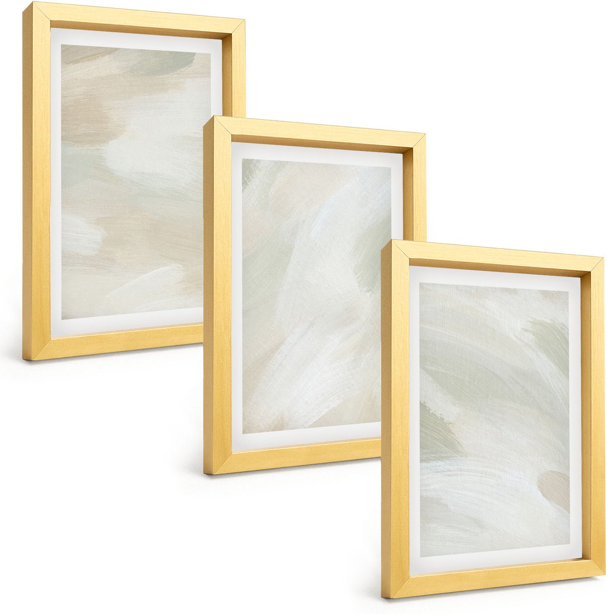 TULUP 4-Delige Schilderij Set - Heldere abstracte schilderijen op canvas, delicate boho-stijl - 20 x 30 cm - Muurdecoratie - Wanddecoratie - Hal - Stijlvolle Muurdecoratie Gouden lijst