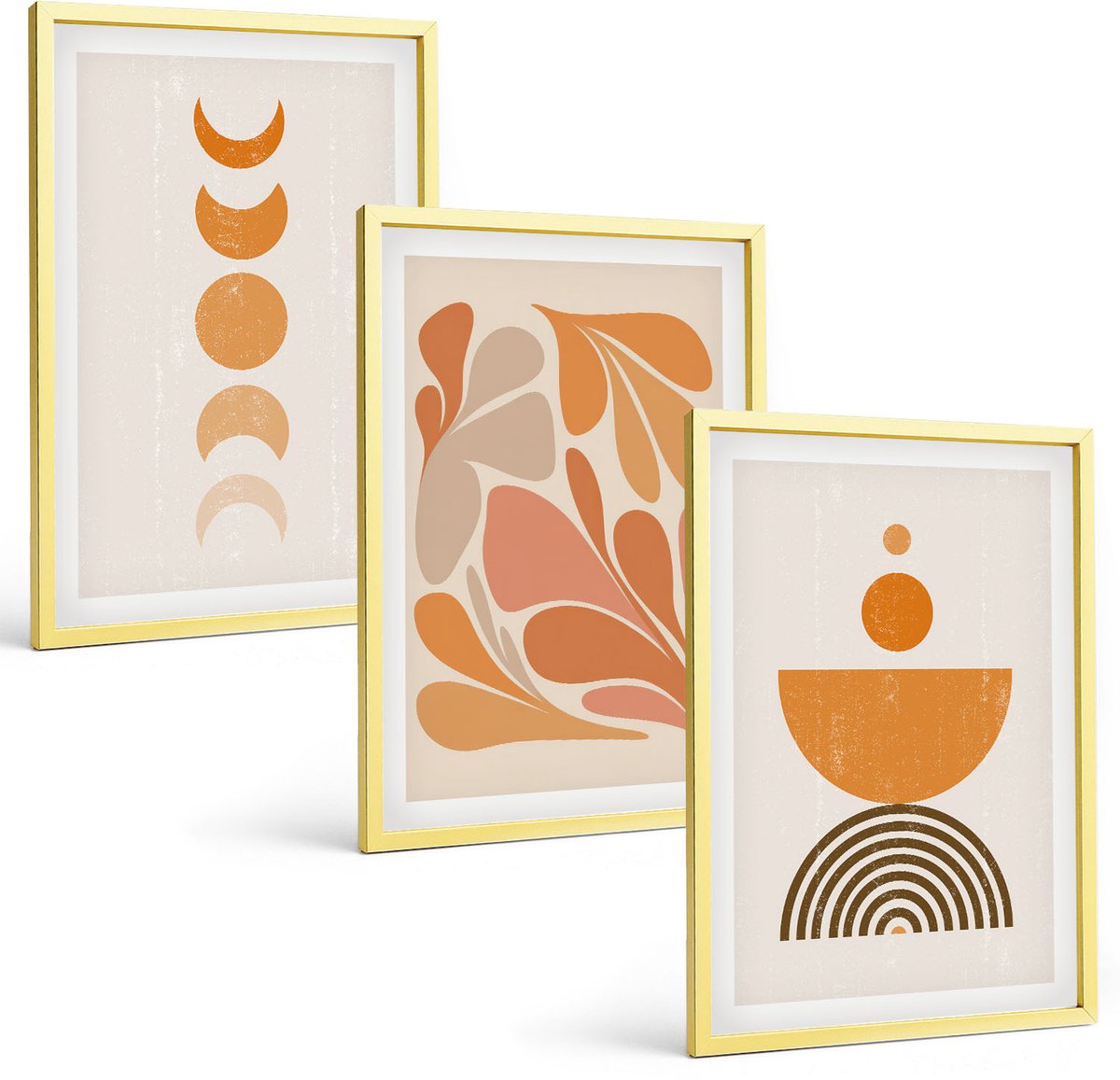 TULUP 4-Delige Schilderij Set - Abstracte vormen in oranje tinten - 40 x 60 cm - Decoratieve Schilderijen - Woonkamer - Interieur - Interieur Decoratie Gouden lijst