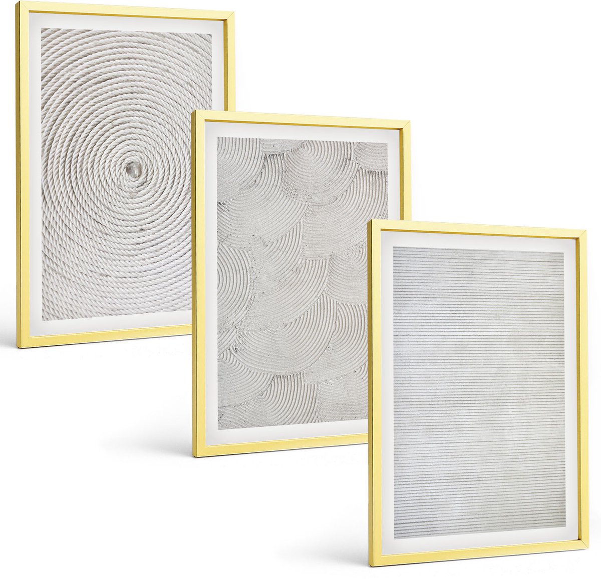 TULUP 4-Delige Schilderij Set - Geometrische kartonnen moderne patronen - 40 x 60 cm - Stijlvolle Muurdecoratie - Slaapkamer - Decoratieve Schilderijen Gouden lijst