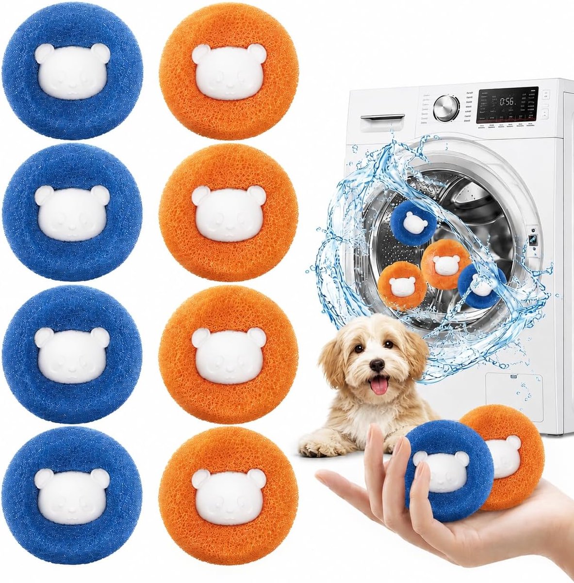 8 stuks Haaieverwijderaar voor wasmachines, herbruikbare haarvanger voor wasgoed, verwijdert honden- en kattenbont van - ShopVlot