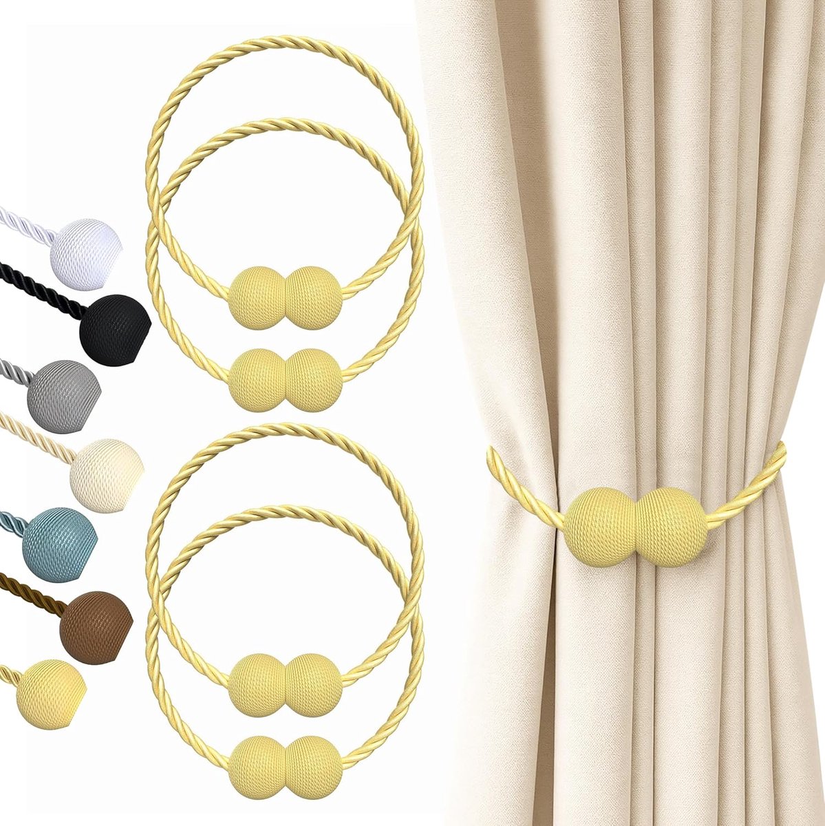 Hion Magnetic Curtain Tiebacks Golden 4 Pack,Curtain Tiebacks Buckles Holdbacks Holders Hooks Clip for Home Bedroom - ShopVlot