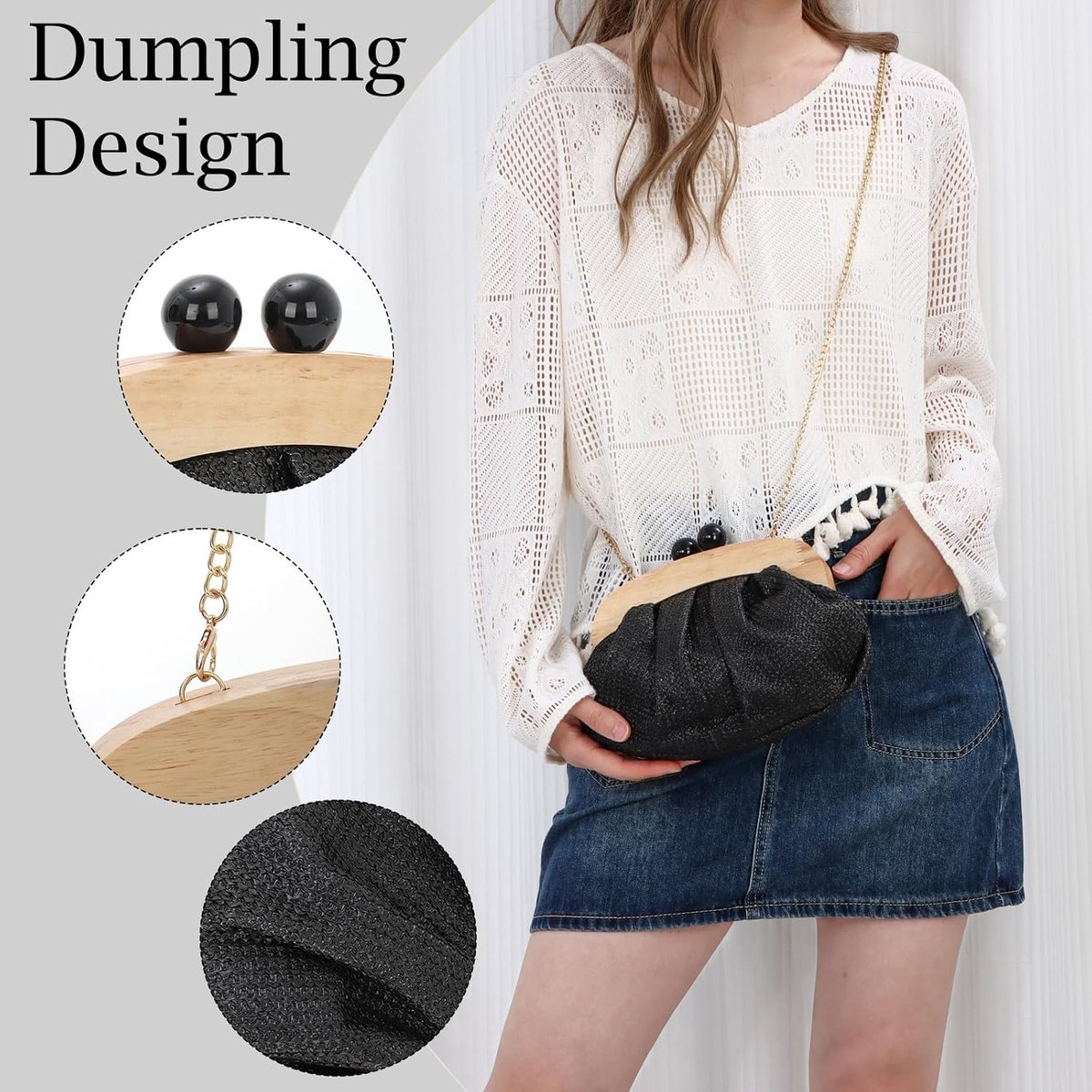 Women's Woven Straw Clutch Purse, Elegant Crochet Evening Bag, Summer Beach Crossbody Handbag for Weddings and Parties - ShopVlot