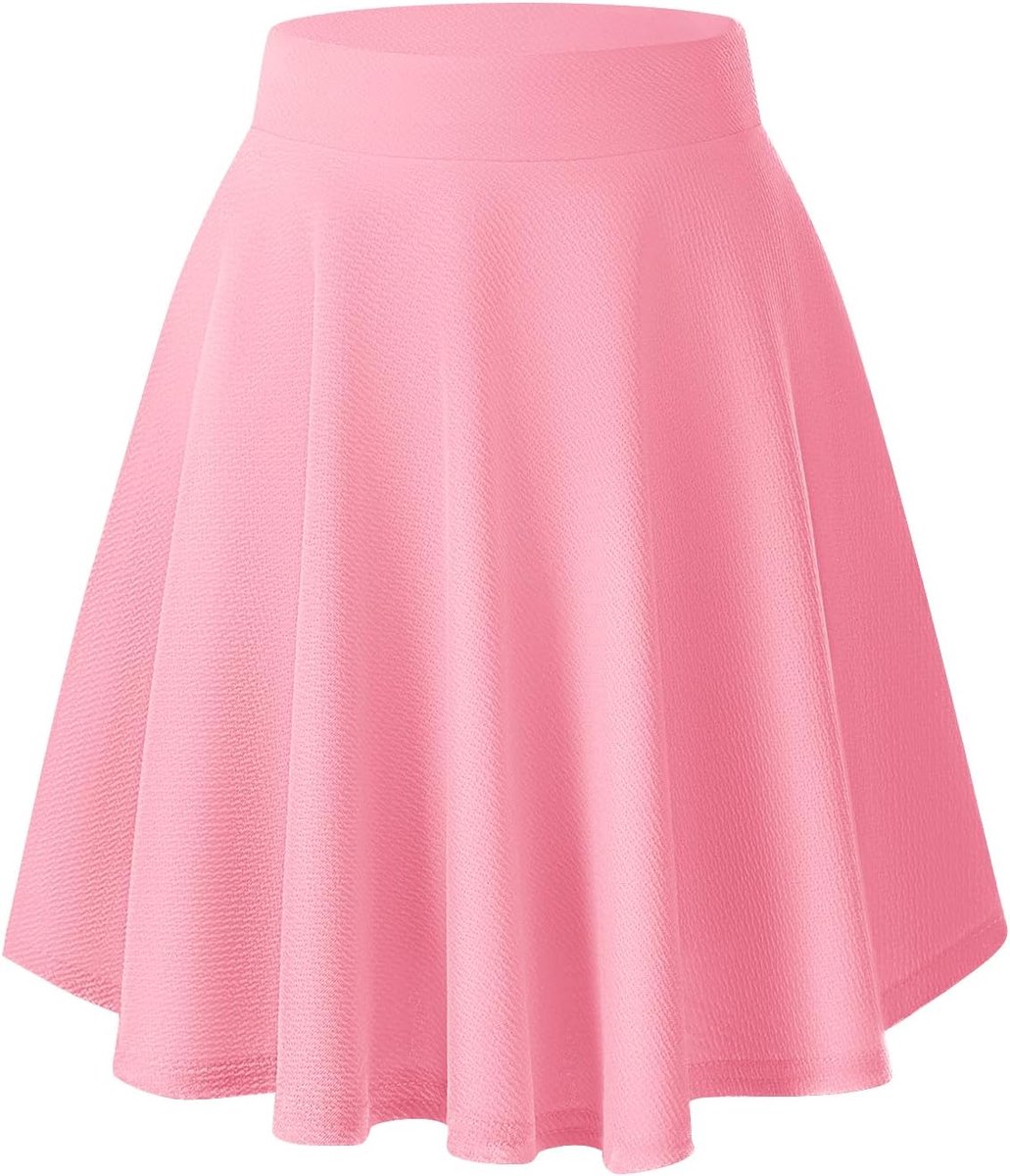 Women's Elegant Elastic Waist Flared A-line Midi Skirt Basic Uniform Pleated Skater Skirts - ShopVlot
