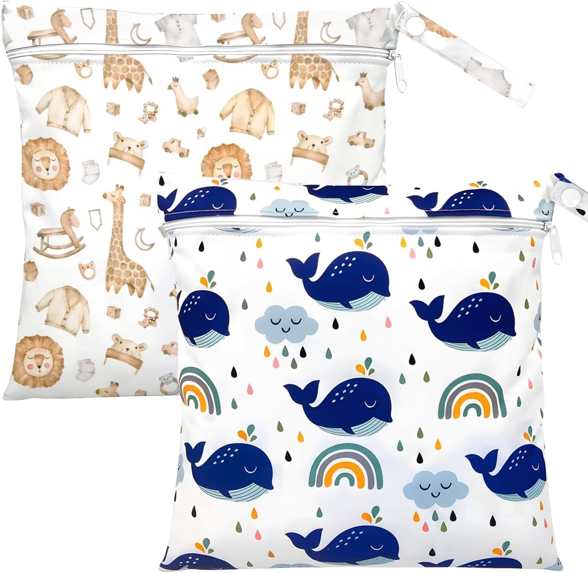 2 Pack Waterproof Bags, Reusable Wet Swim Bag, Washable Diaper Bag with Zipper for Baby Gear Clothing, Gym and - ShopVlot