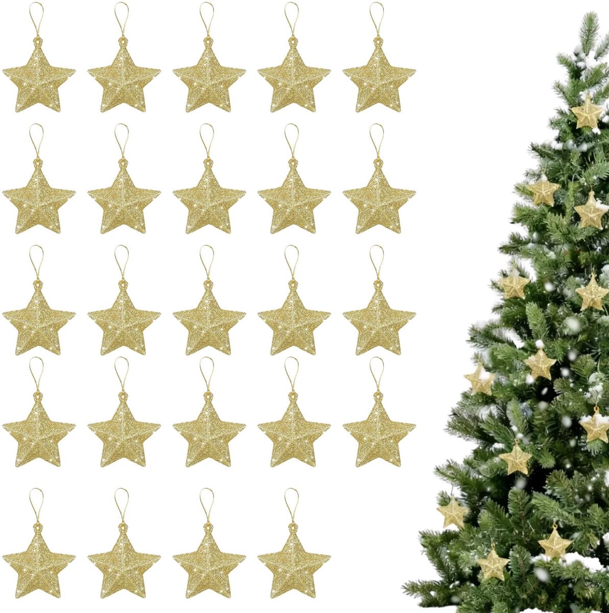 24 stuks kerstboomversieringen, kerstster, Kerstster ornamenten, kerstdecoratie – Gouden kerstboomversiering - ShopVlot