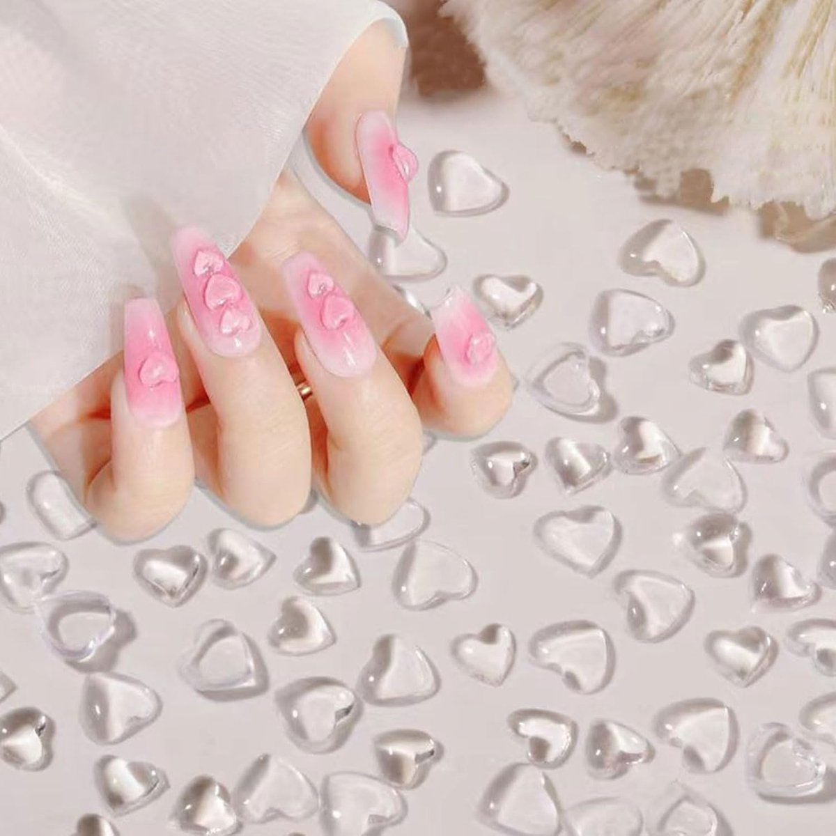 3D Heart Nail Art Charms, 200pcs Cute Clear Acrylic Heart Nail Charms Flat Back Rhinestones 5mm 6mm Resin Nail Art - ShopVlot
