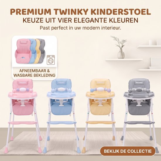 Twinky® Kinderstoel - 2-in-1 Kinderwagen Set - Grey - Inklapbare Eetstoel & Baby Wagentje en Babystoel Voor Aan Tafel - Kinderzetel, Peuterstoeltje en Meegroeistoel in 1 van Twinky — afbeelding 2